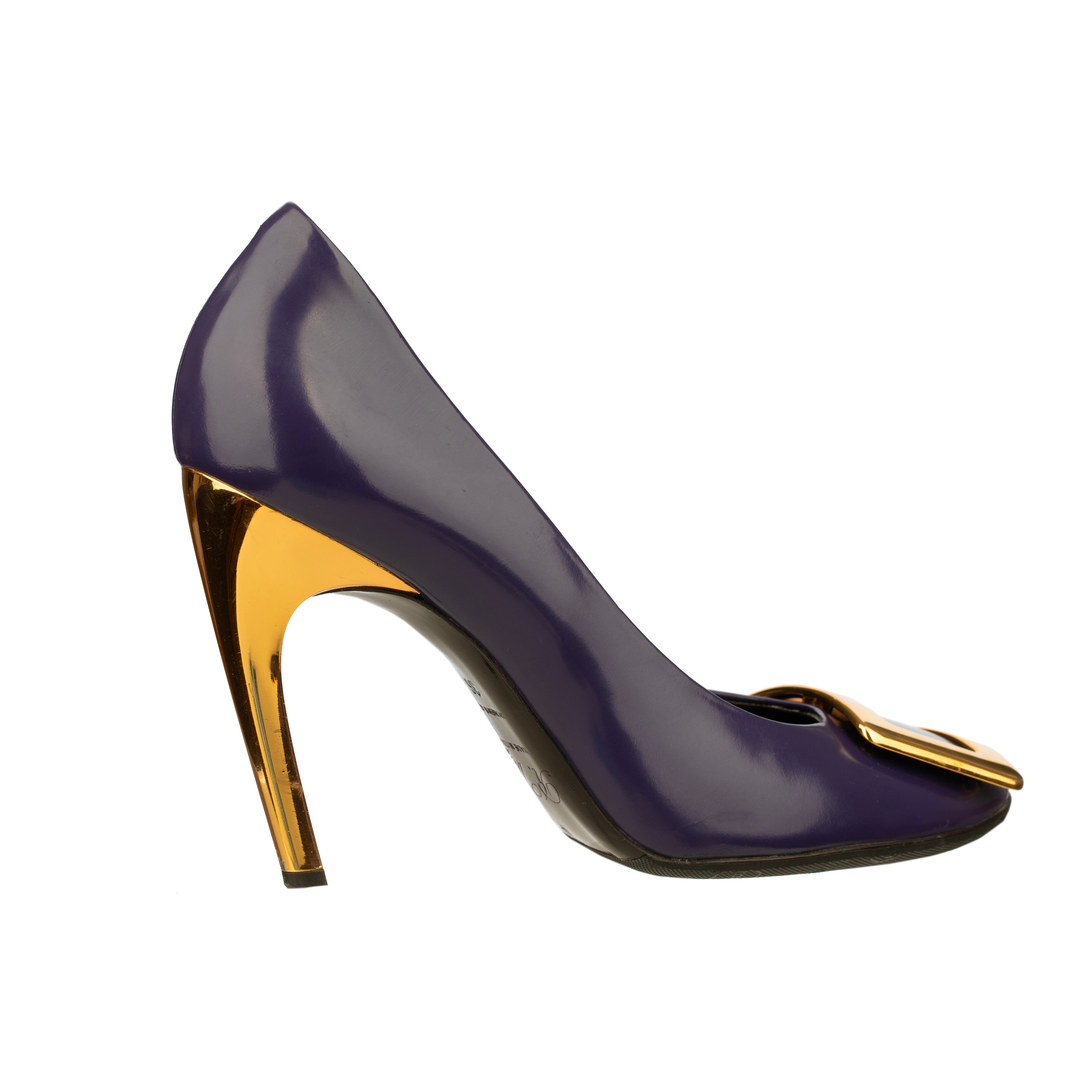 Roger Vivier Aubergine Patent Leather Heels with Gold Details - Size | 36 IT