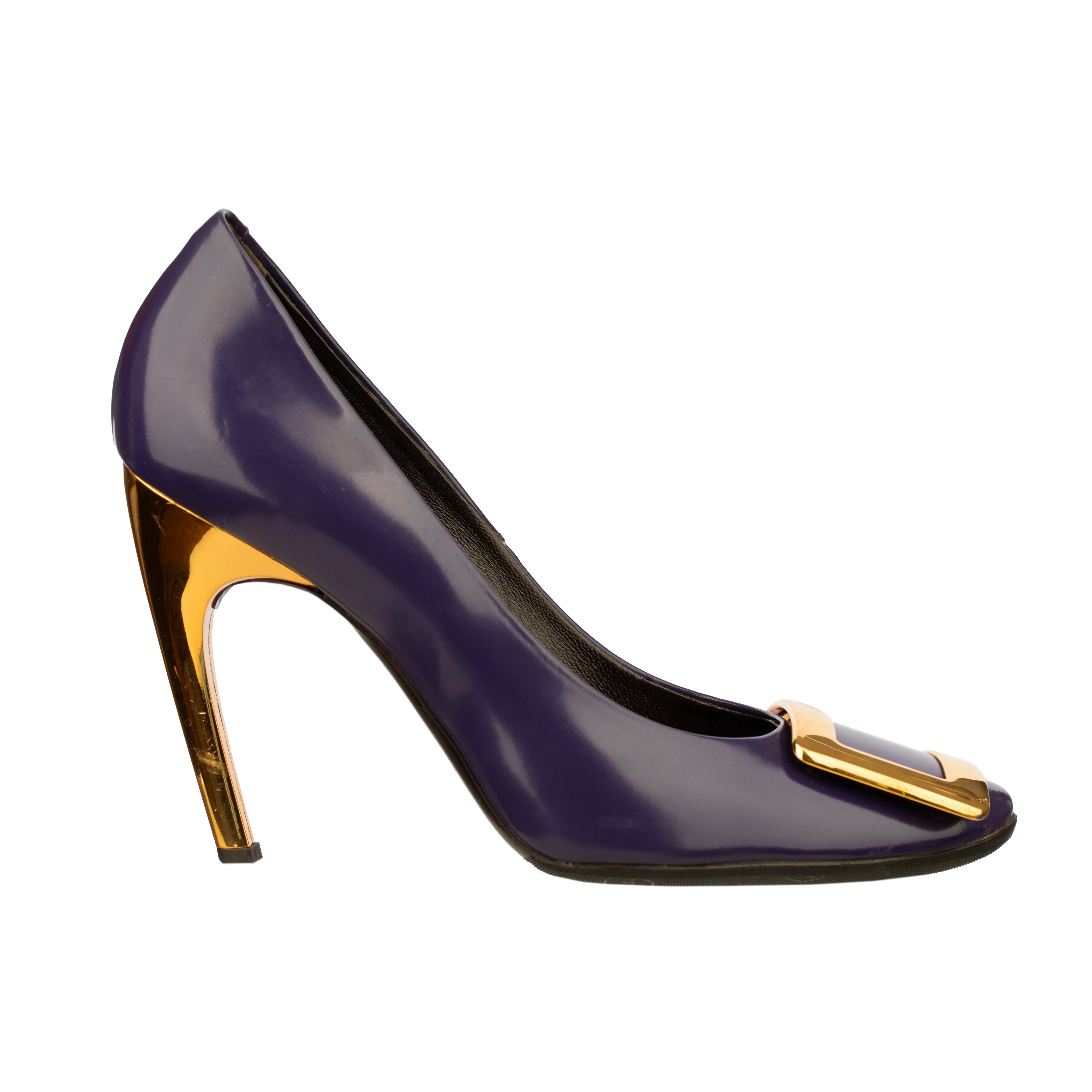 Roger Vivier Aubergine Patent Leather Heels with Gold Details - Size | 36 IT