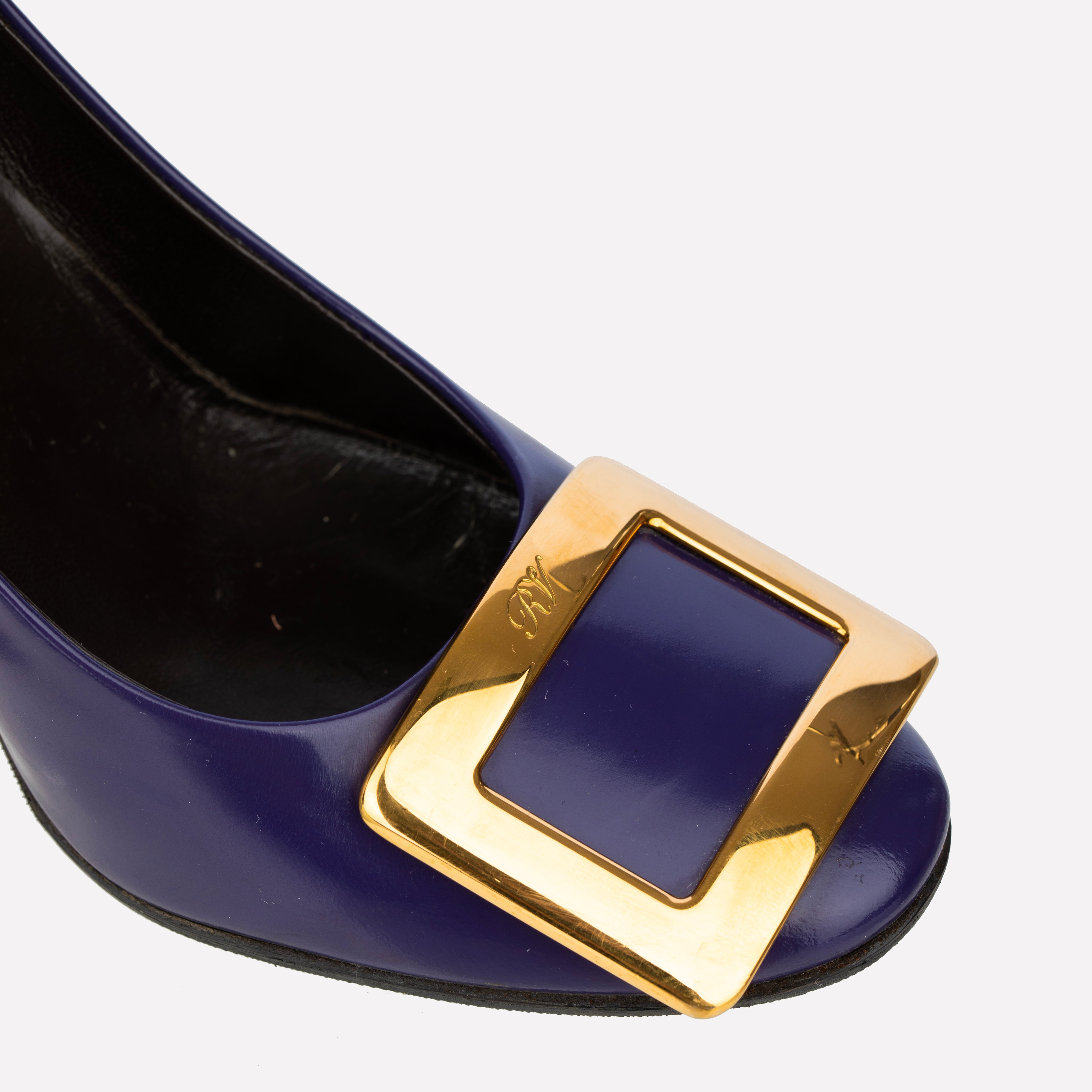 Roger Vivier Aubergine Patent Leather Heels with Gold Details - Size | 36 IT