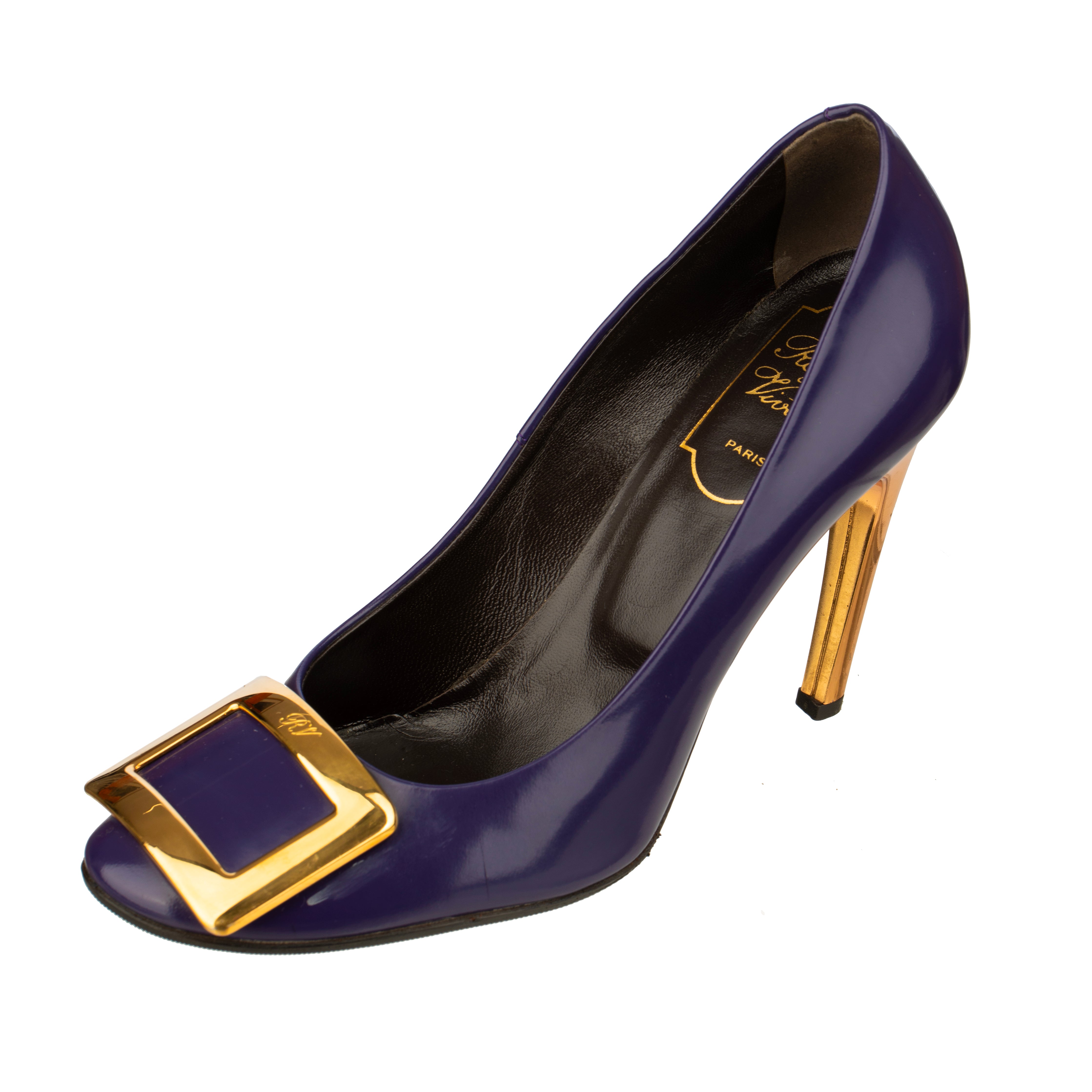 Roger Vivier Aubergine Patent Leather Heels with Gold Details - Size | 36 IT