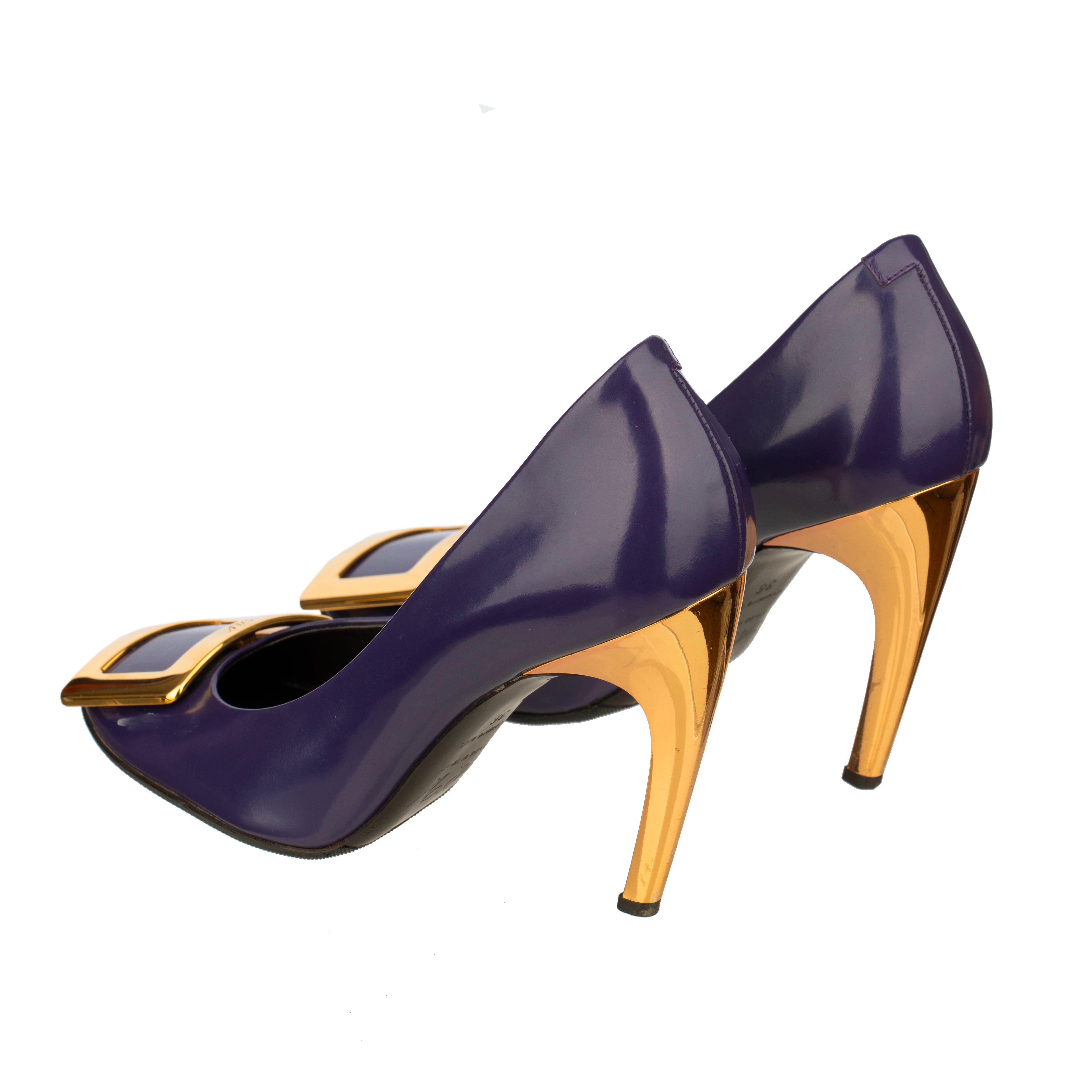 Roger Vivier Aubergine Patent Leather Heels with Gold Details - Size | 36 IT