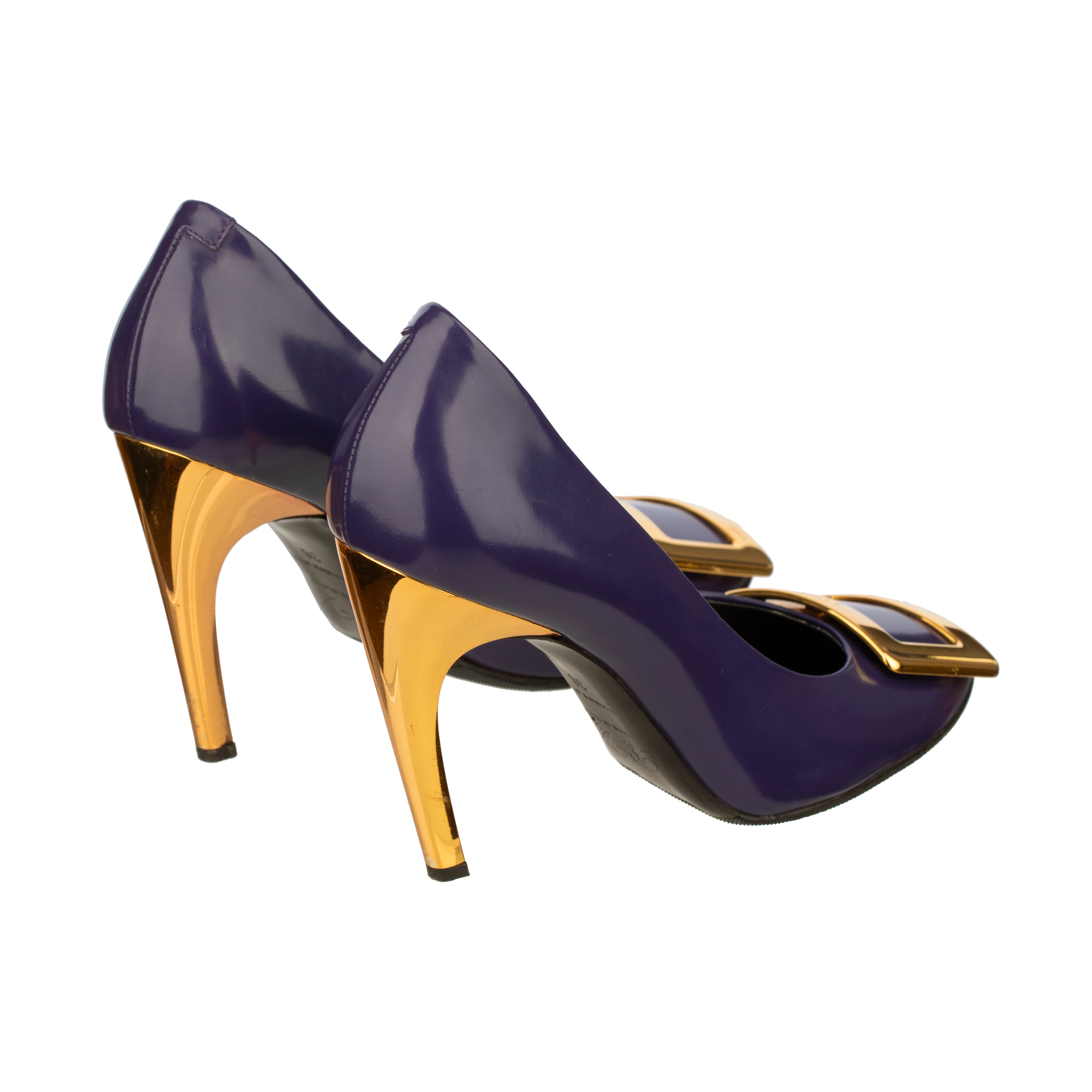 Roger Vivier Aubergine Patent Leather Heels with Gold Details - Size | 36 IT