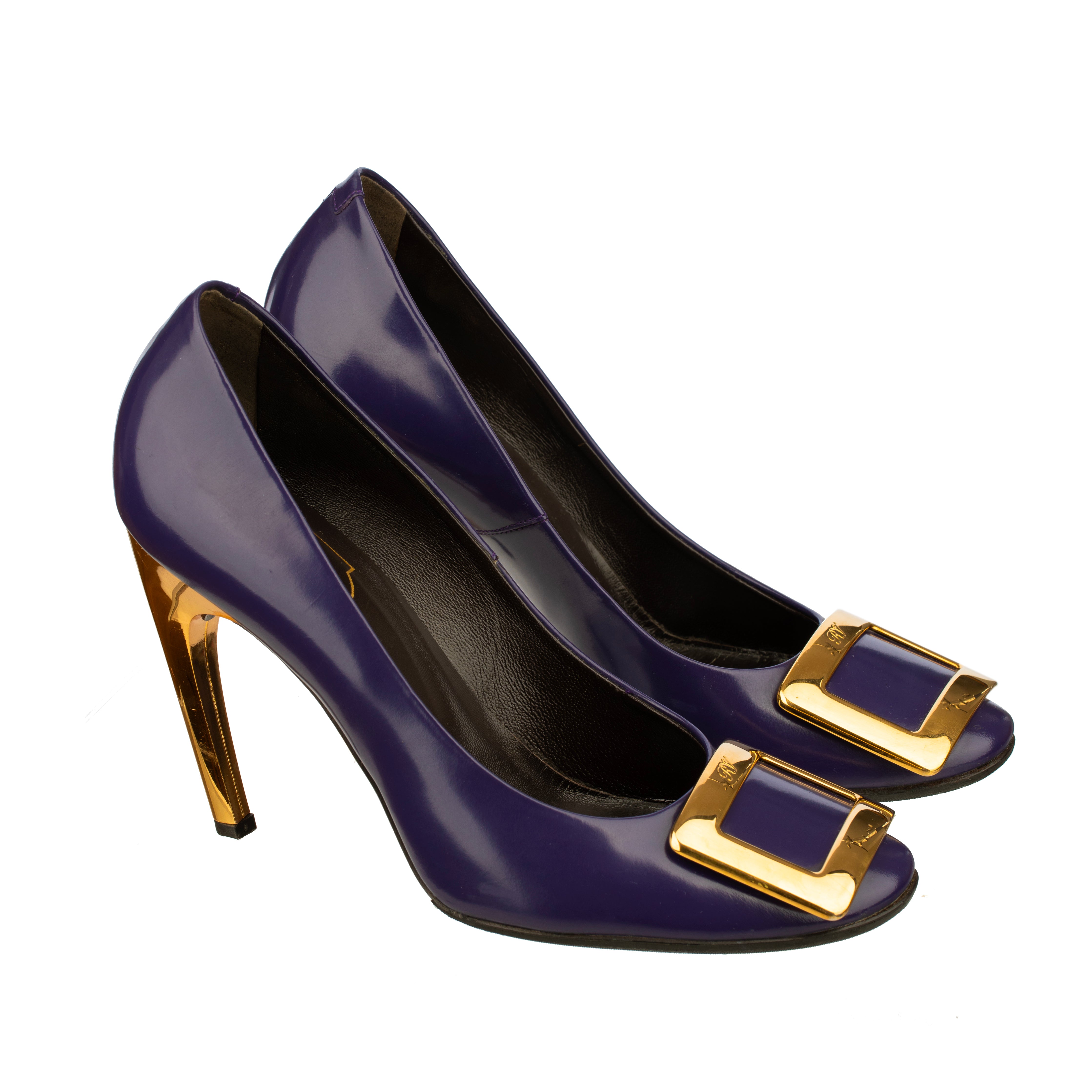 Roger Vivier Aubergine Patent Leather Heels with Gold Details - Size | 36 IT