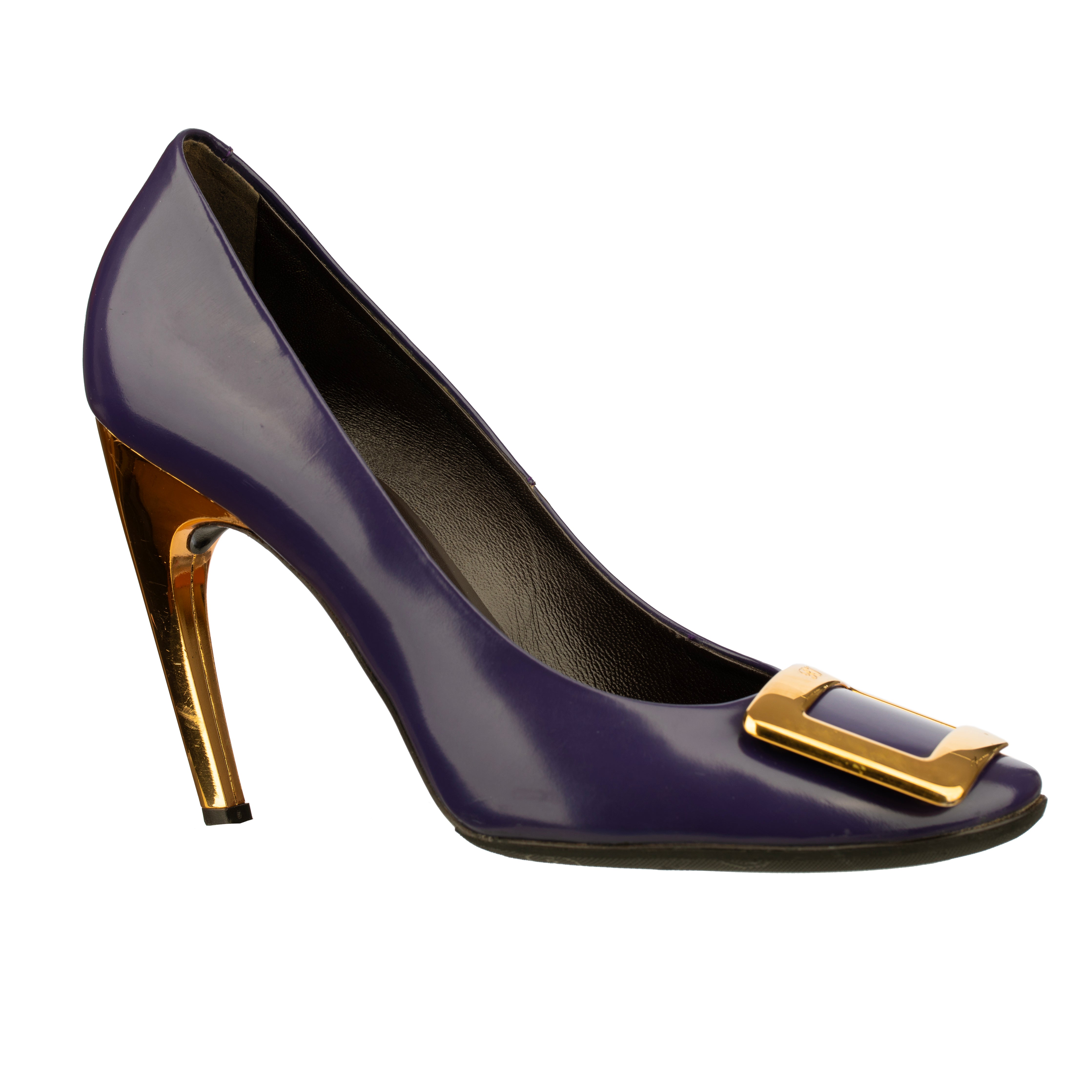 Roger Vivier Aubergine Patent Leather Heels with Gold Details - Size | 36 IT