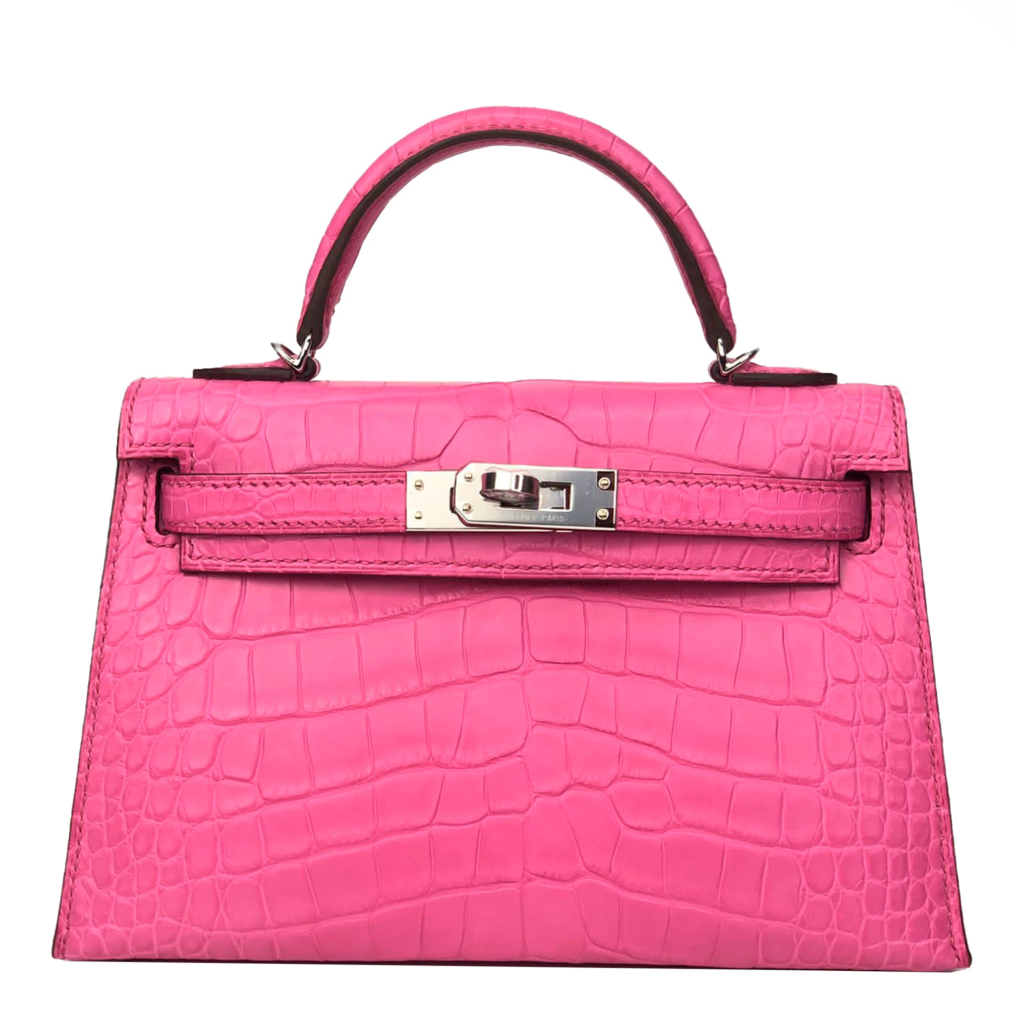 Hermes Mini Kelly II Rose Shocking Matte Alligator Palladium Hardware
