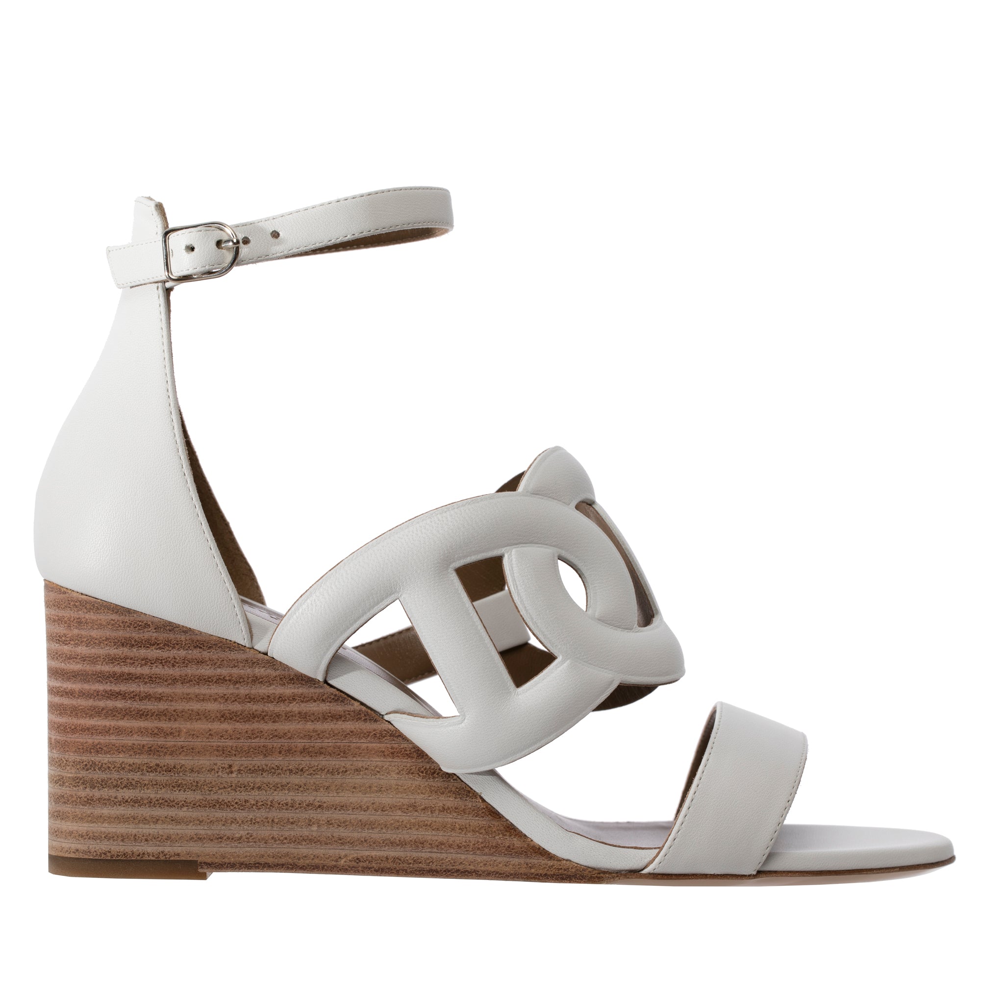 Hermes Wedge Sandal White Smooth Leather 38 Fr