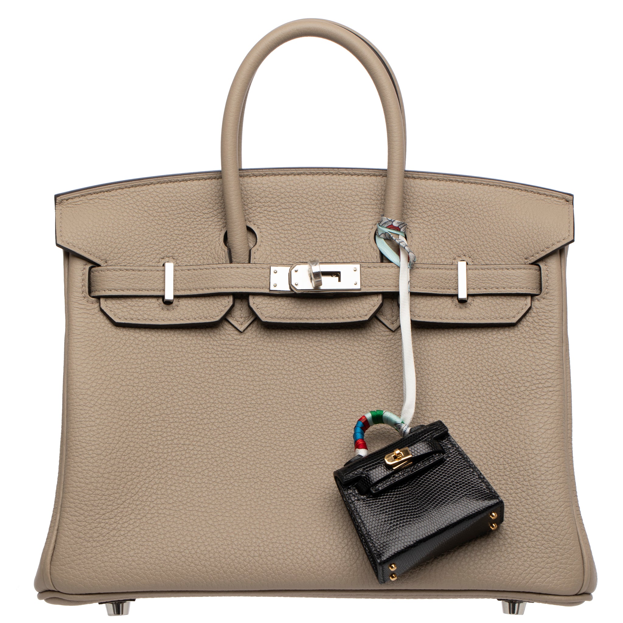 Hermes Micro Kelly Twilly Bag Charm Black Lizard Gold Hardware