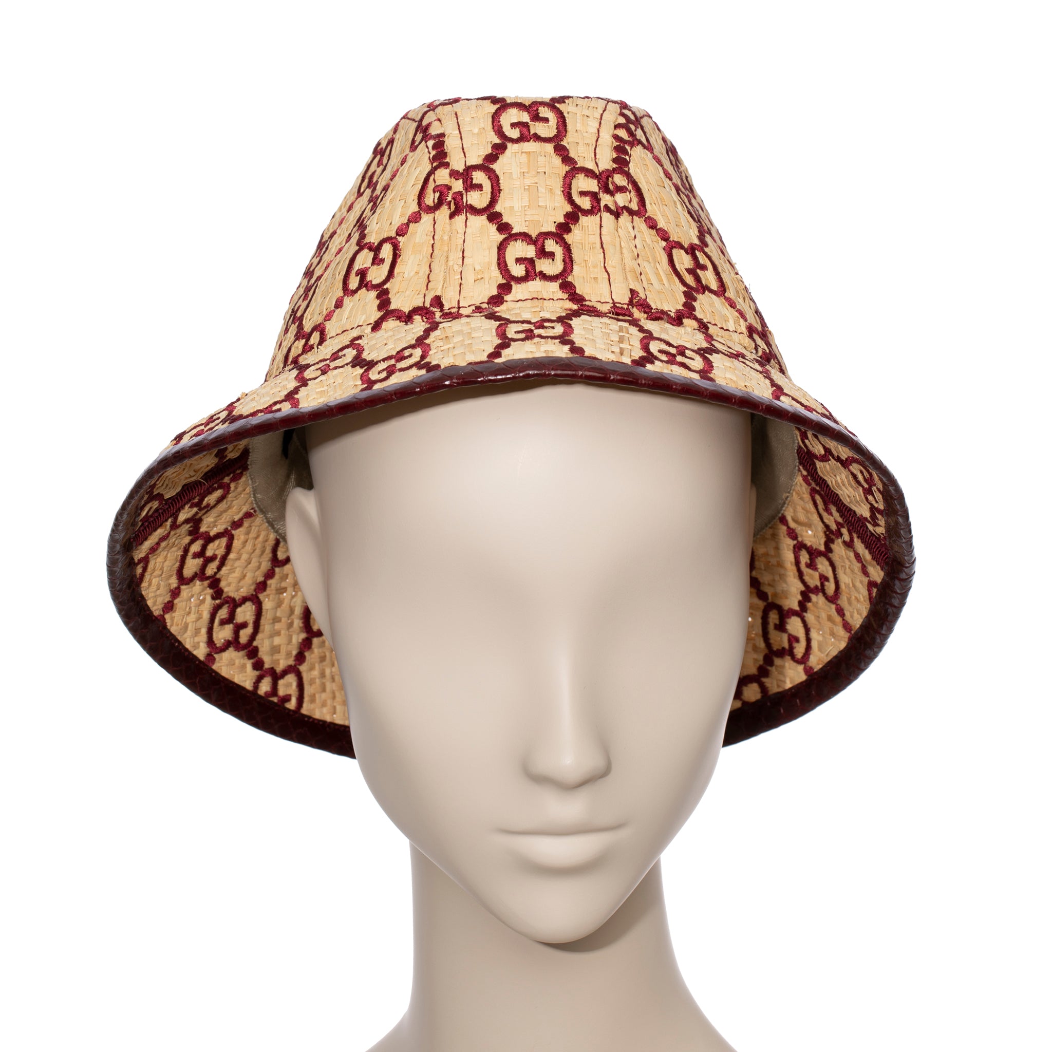 Gucci GG Logo Raffia Bucket Hat With Python Trim