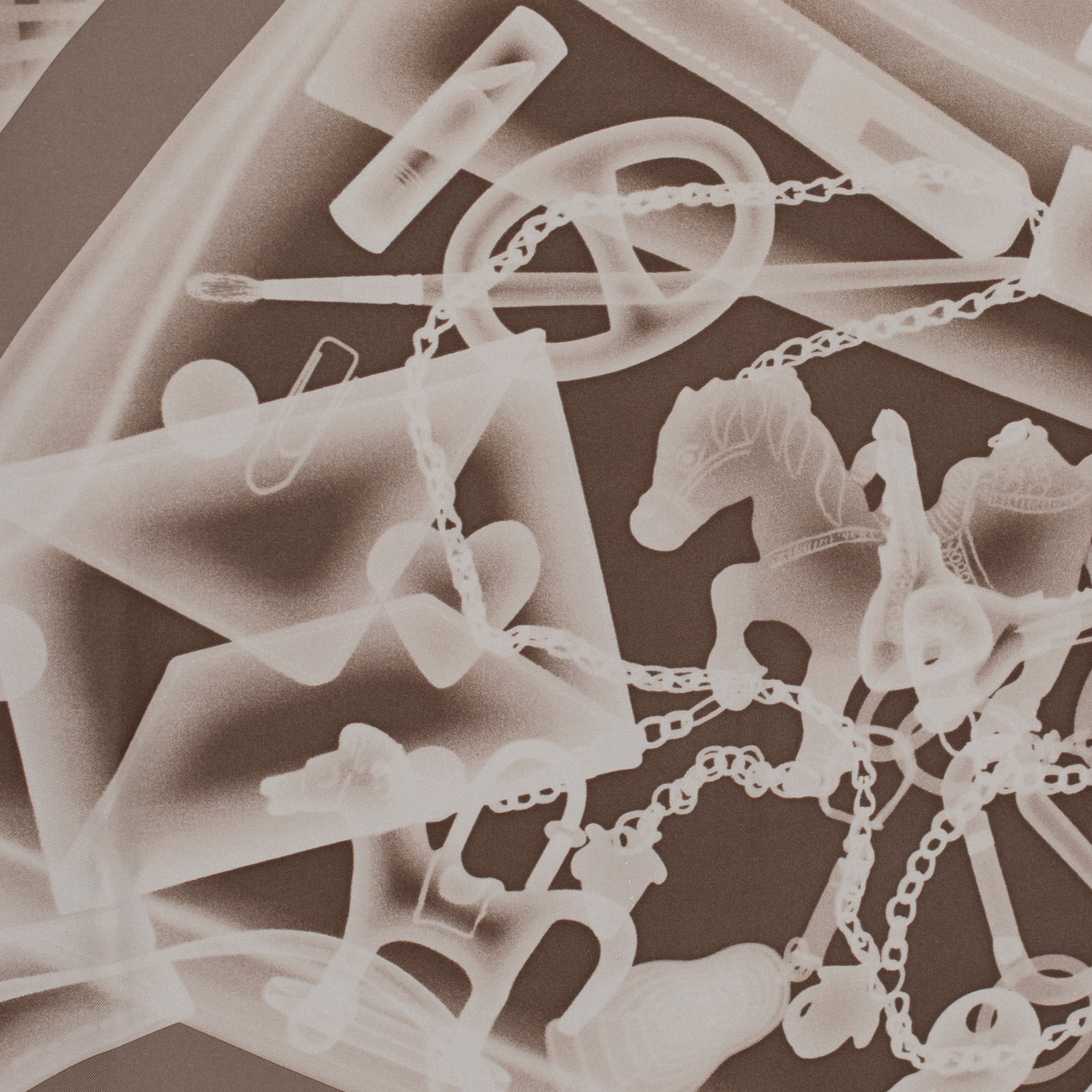 Hermes "Please, Check-In" Silk Scarf Gris Pearl & Etoupe 90 Cm