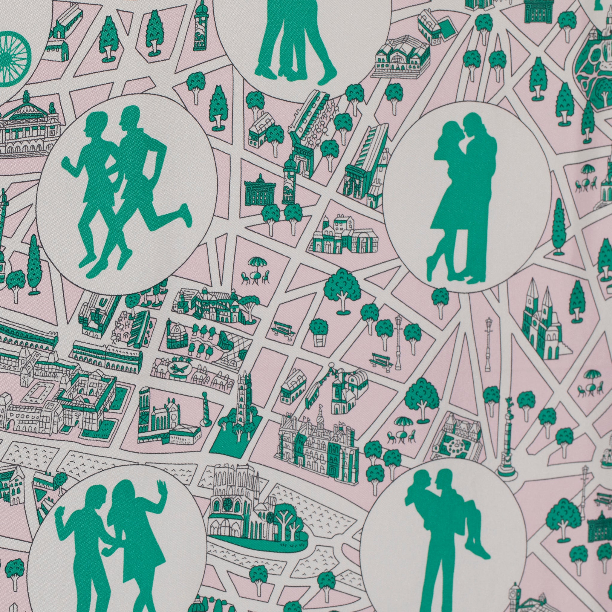 Hermes "City Map" Silk Scarf Pink, Green & Blanc 90 Cm