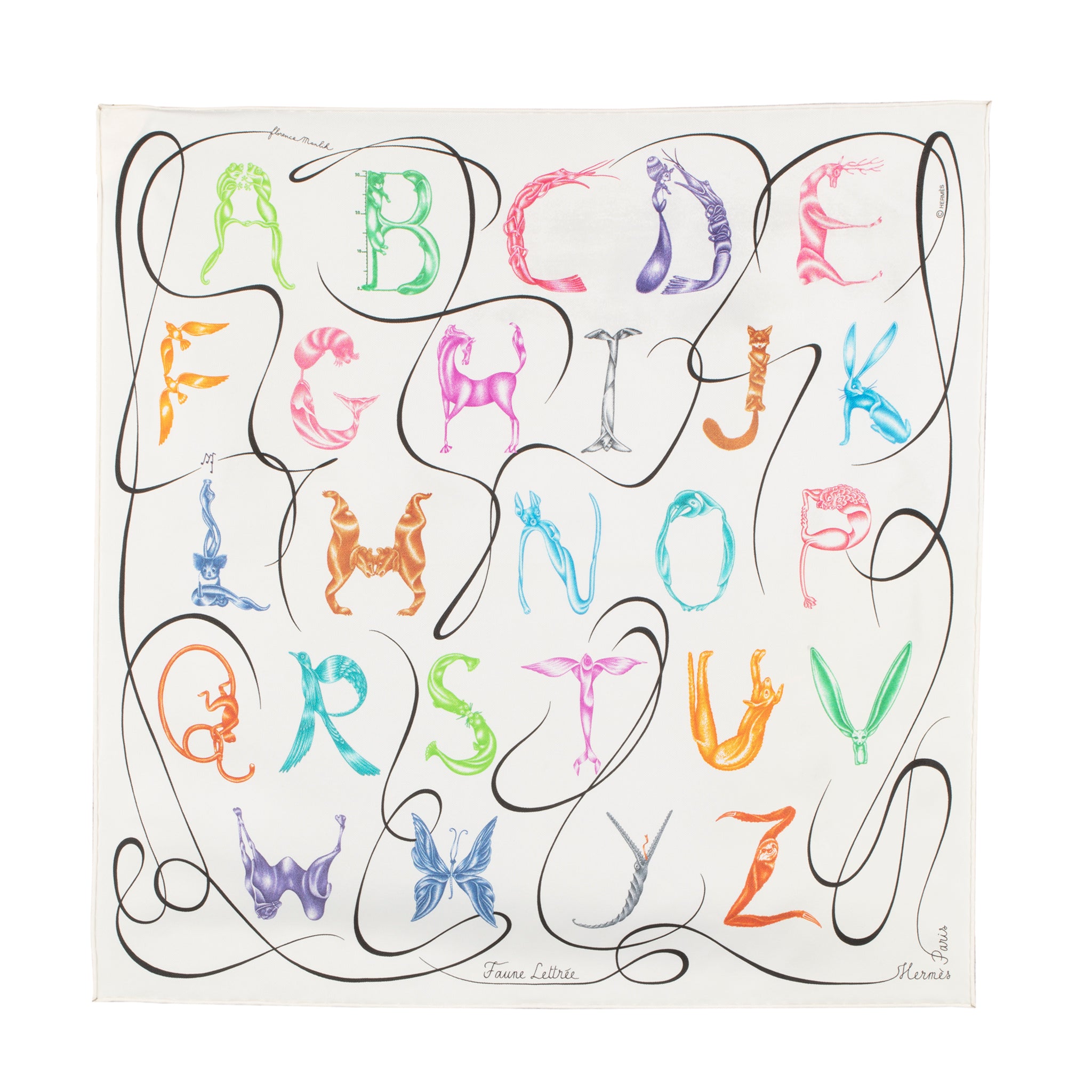 Hermes "Faune Lettree" Silk Scarf Multicolour 45 Cm