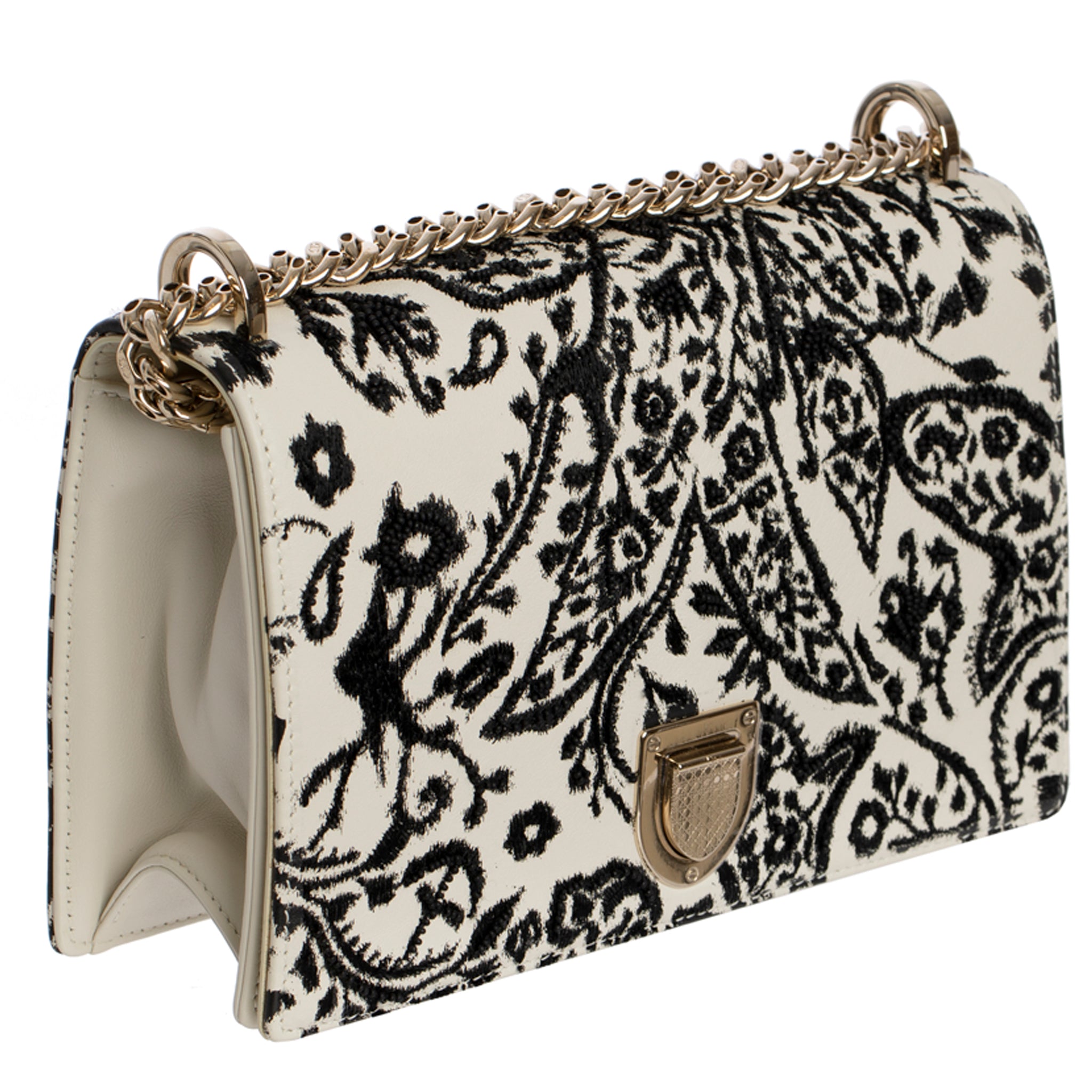 Christian Dior 2018 Embroidered & Bead-Embellished Diorama Shoulder Bag Gold Tone Hardware