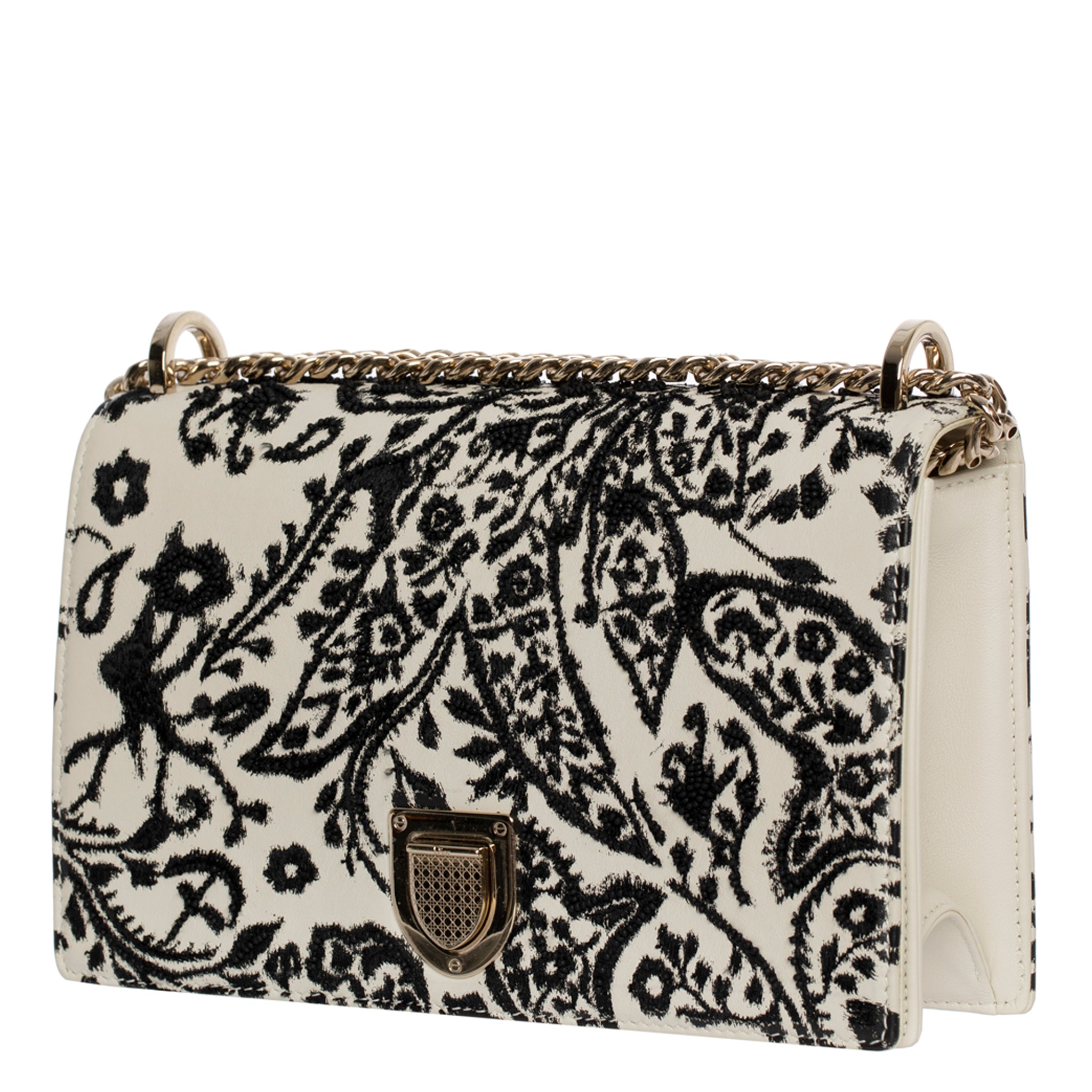 Christian Dior 2018 Embroidered & Bead-Embellished Diorama Shoulder Bag Gold Tone Hardware