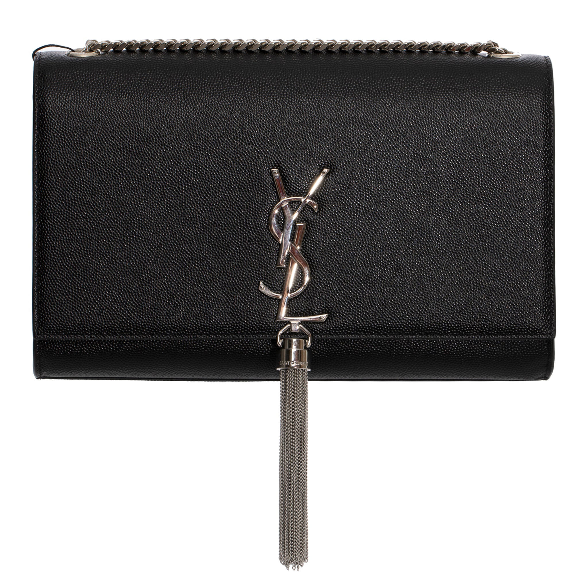 Yves Saint Laurent Black Kate Cross Body Bag Embossed Leather Silver Tone Hardware
