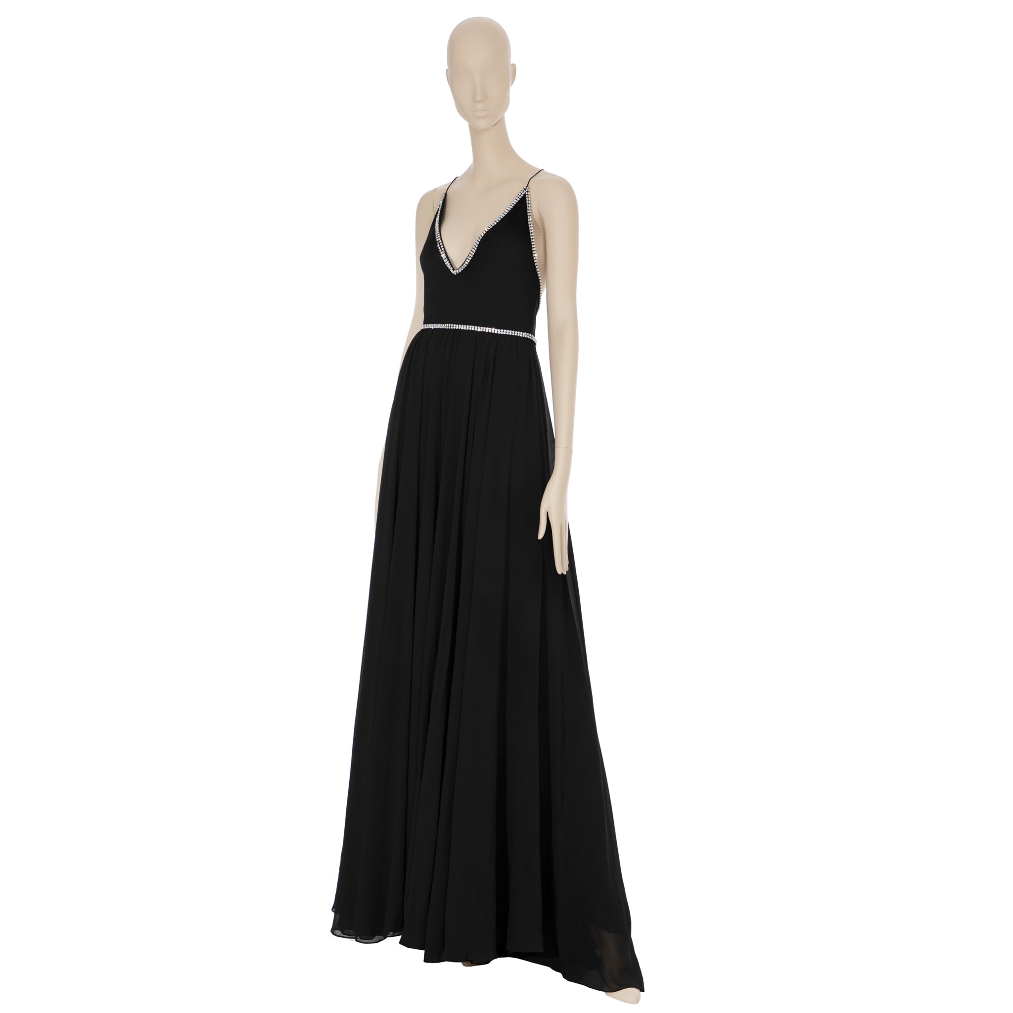 Saint Laurent Black Evening Gown With Crystal Details 38 FR