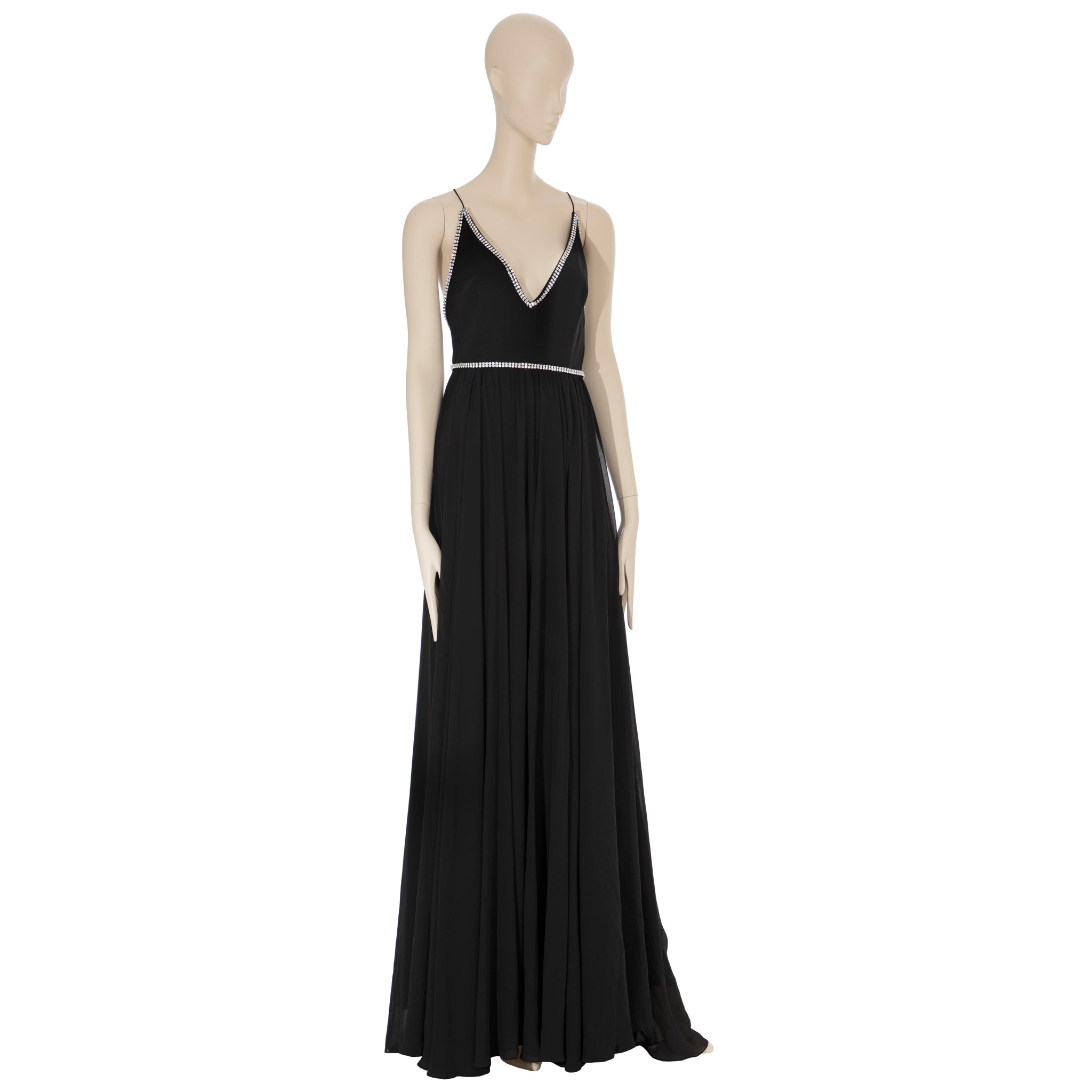 Saint Laurent Black Evening Gown With Crystal Details 38 FR
