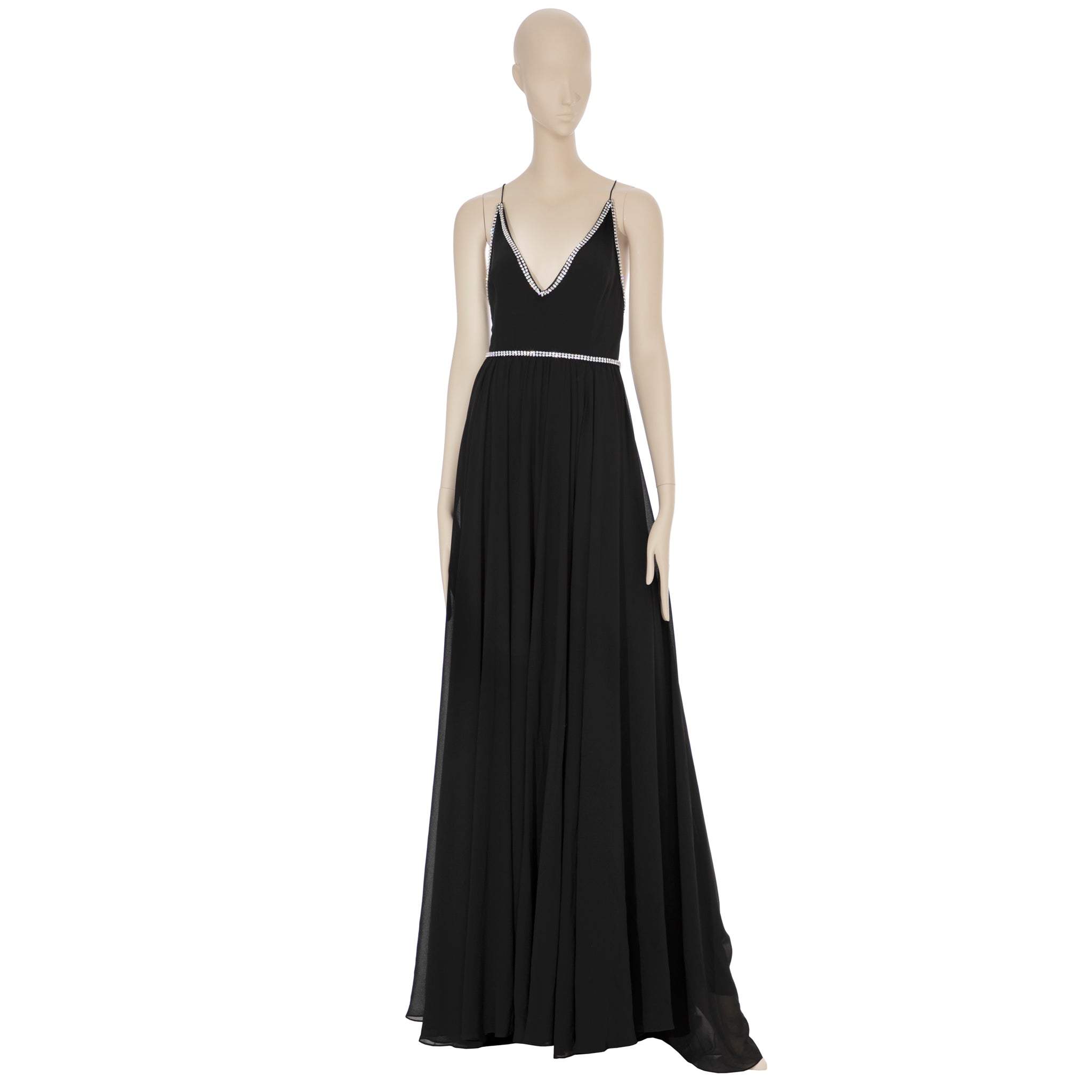 Saint Laurent Black Evening Gown With Crystal Details 38 FR