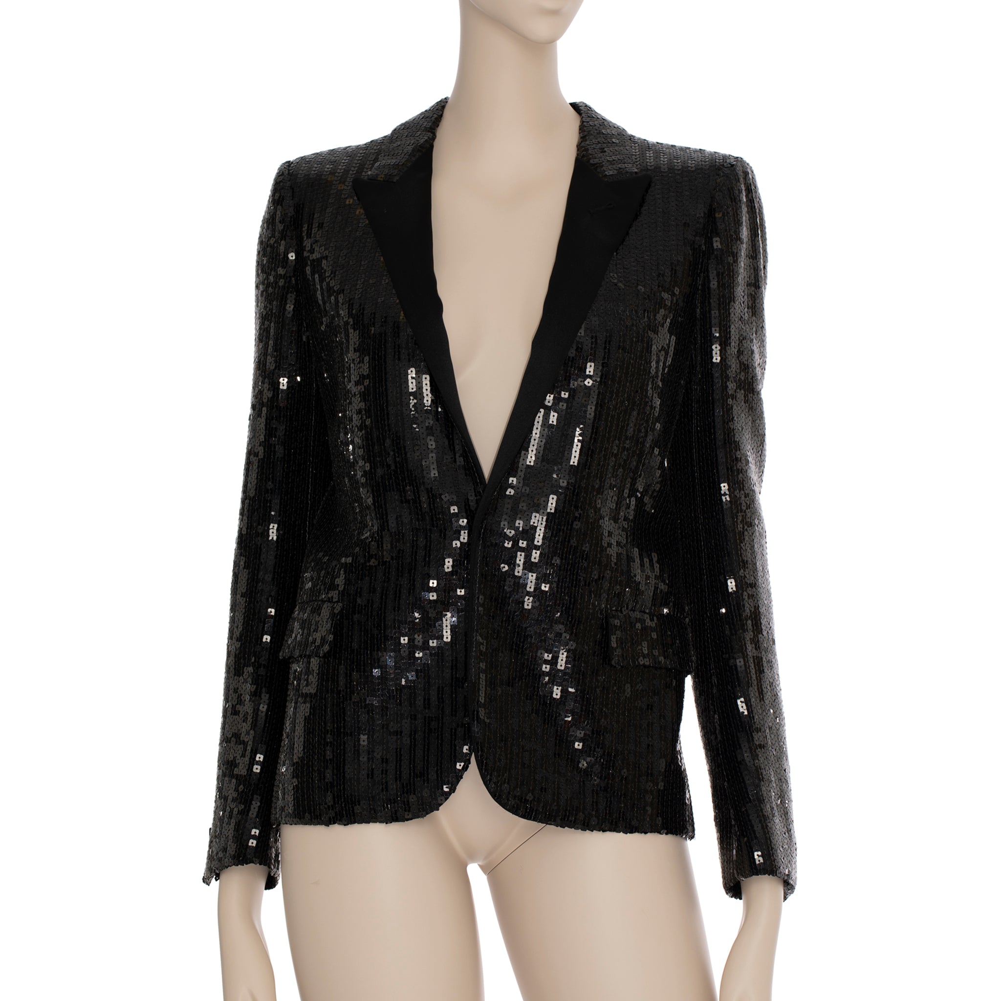 Yves Saint Laurent Evening Tuxedo Jacket Black Sequin 34 FR