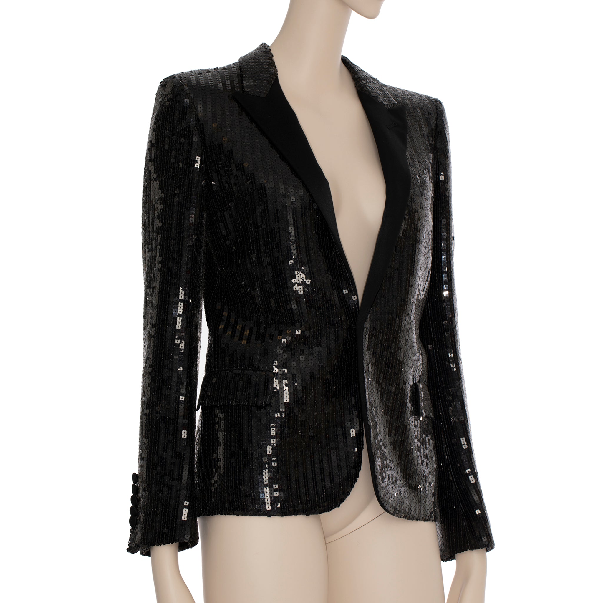 Yves Saint Laurent Evening Tuxedo Jacket Black Sequin 34 FR