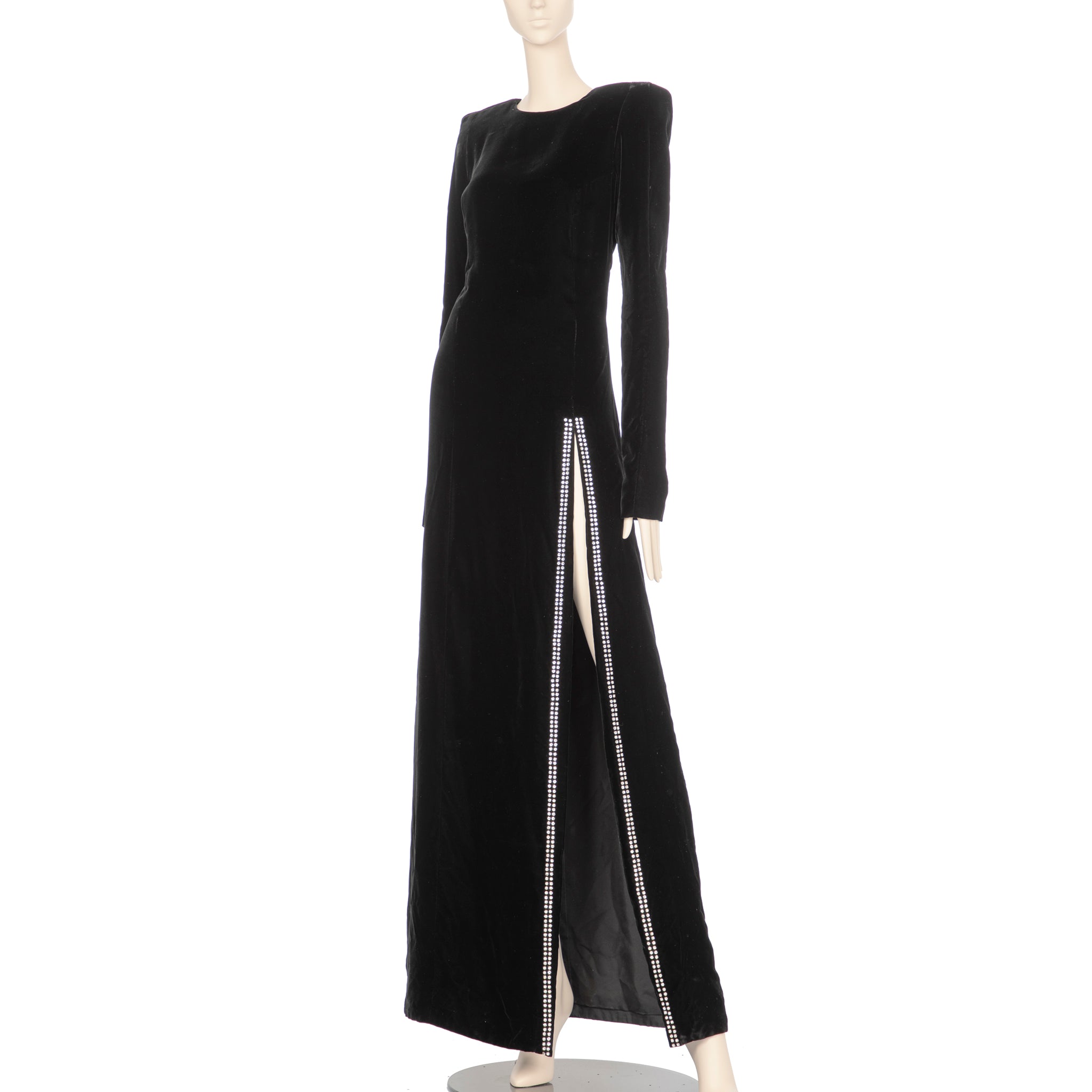 Saint Laurent Ankle Length Black Velvet Dress With Rhinestones 36 FR
