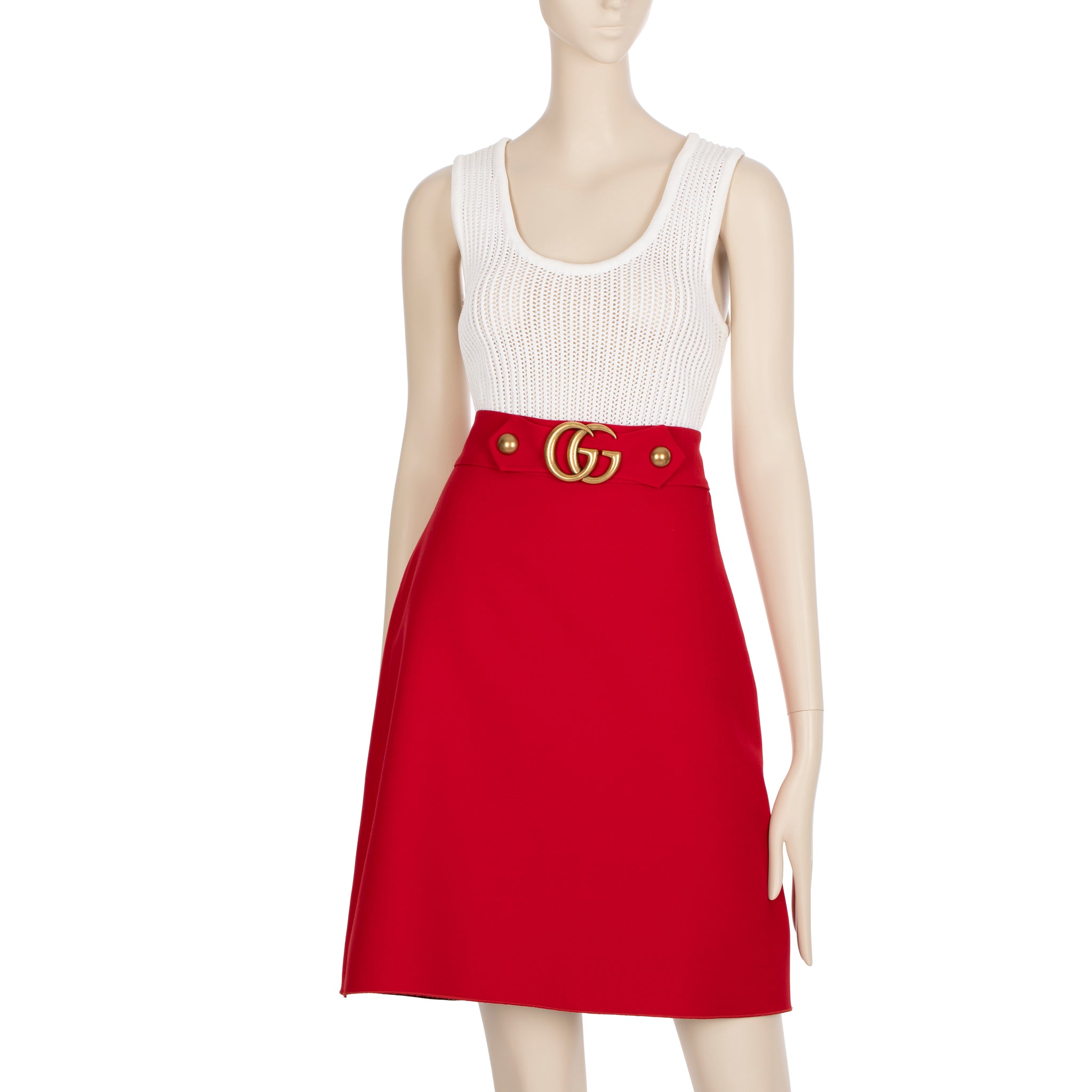Gucci Marmont Crepe Wool Silk Skirt With Gold Buckle 42 IT