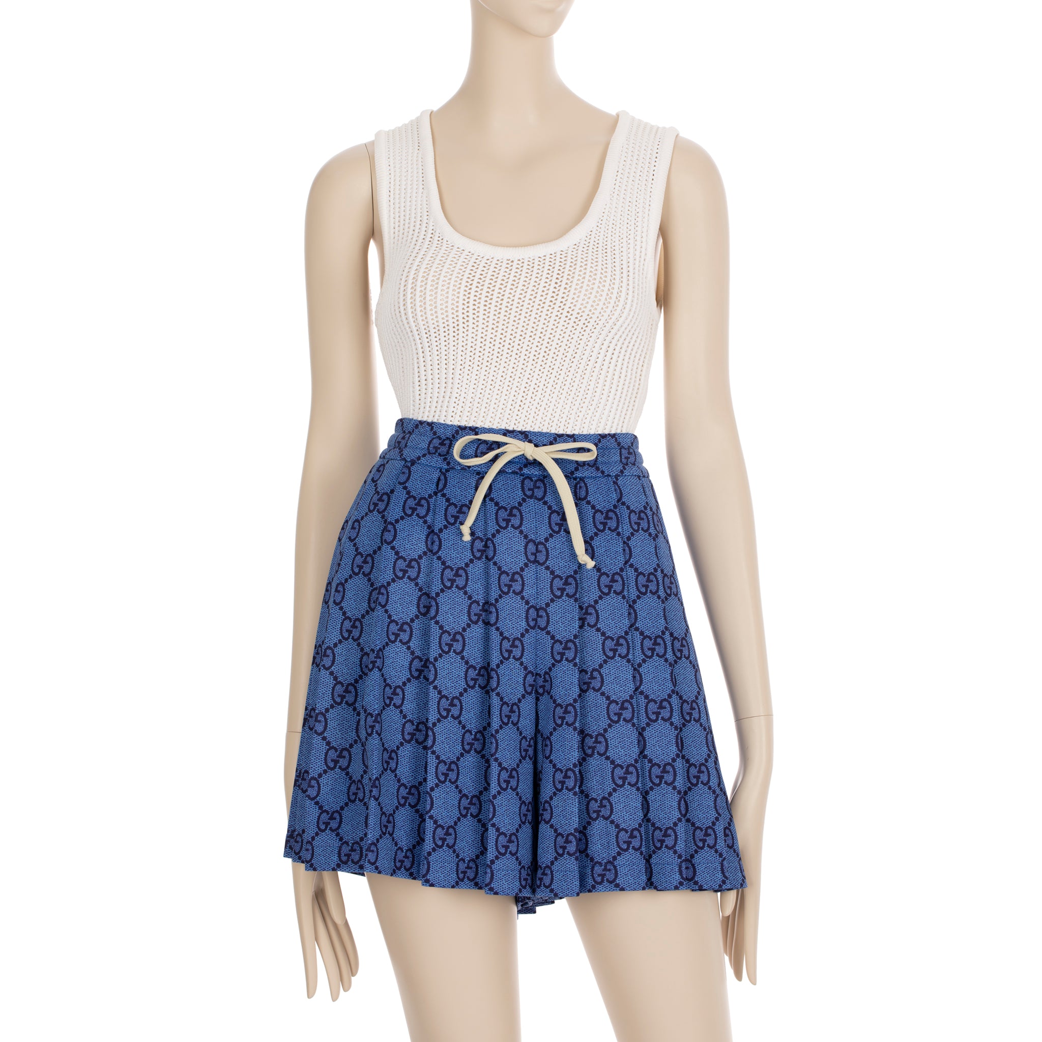 Gucci GG Blue Technical Jersey Pleated Shorts Medium