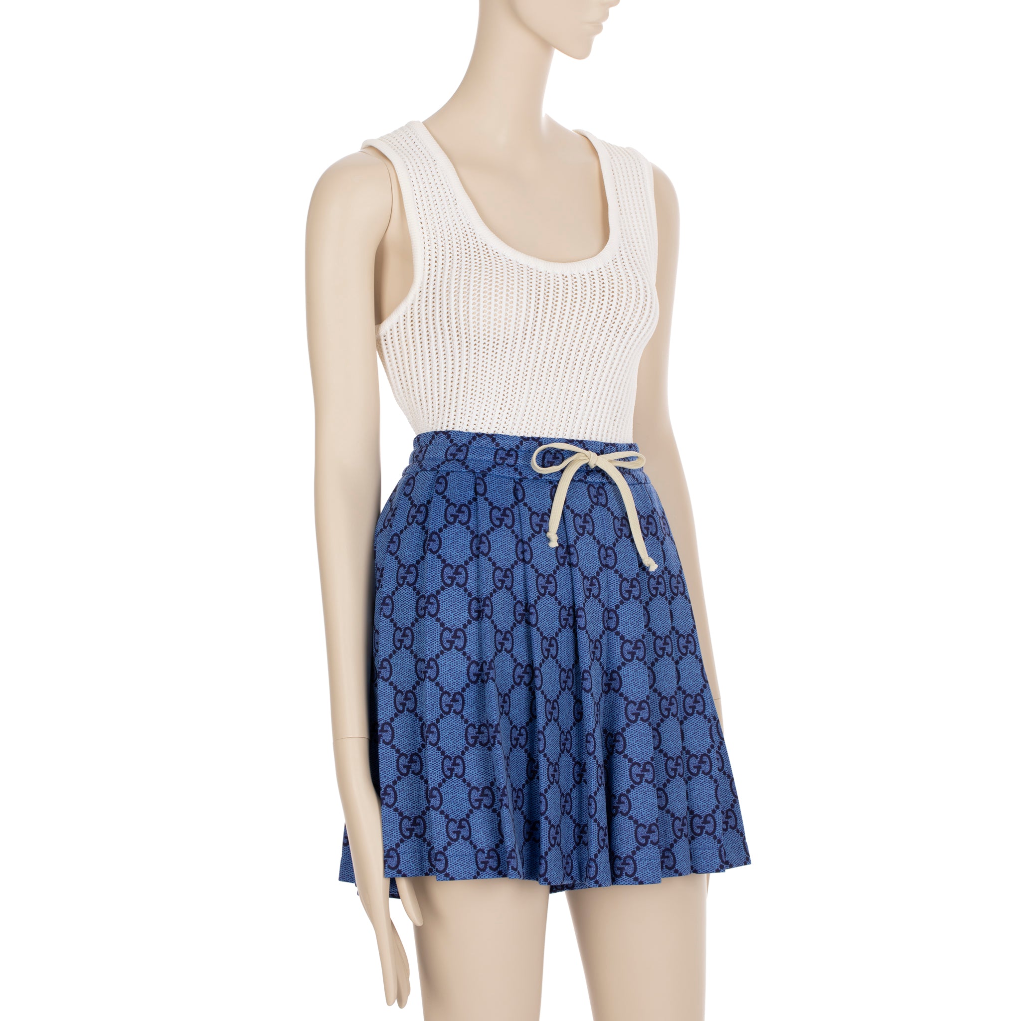 Gucci GG Blue Technical Jersey Pleated Shorts Medium