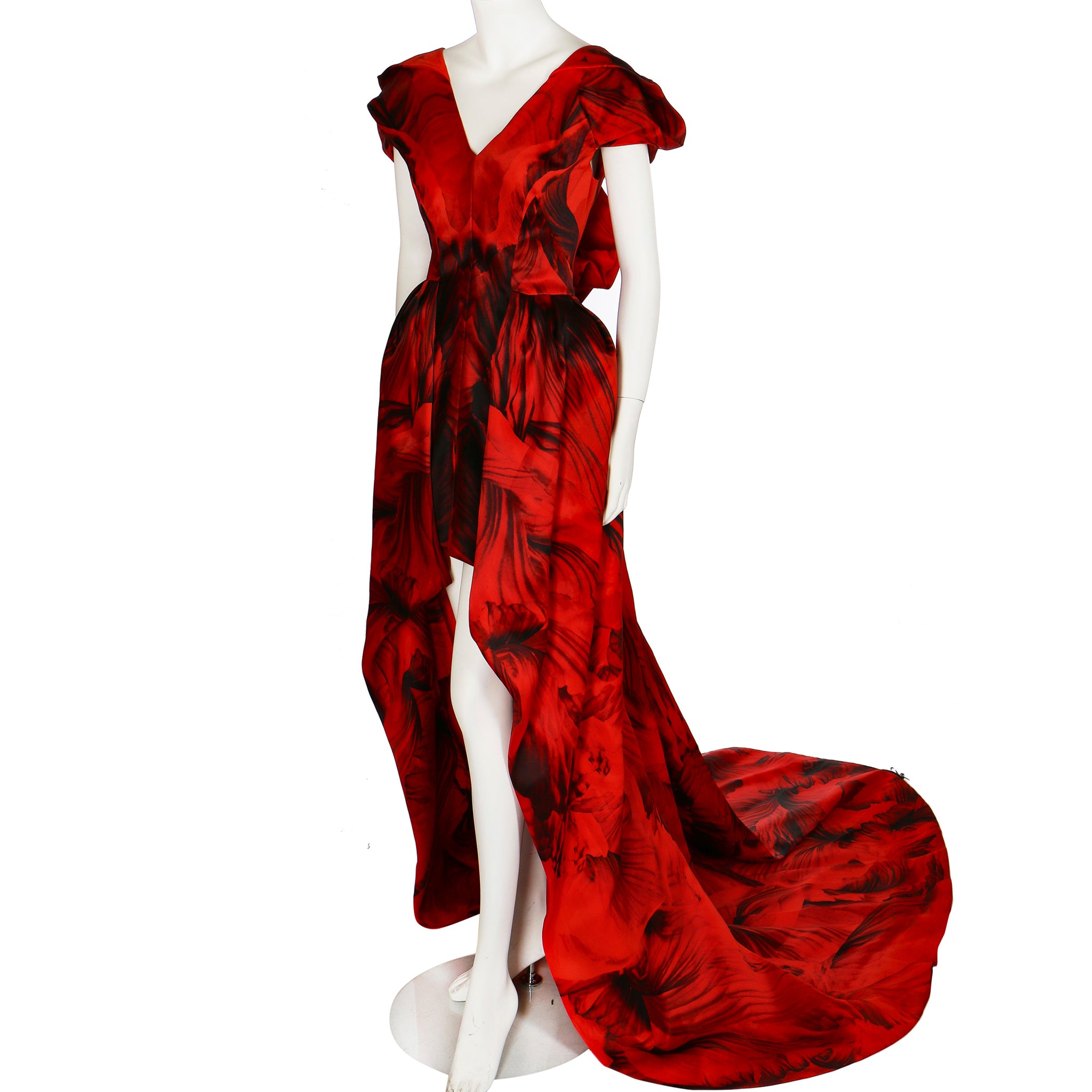 Alexander McQueen By Sarah Burton Flame Red Silk Organza Gown 40 IT