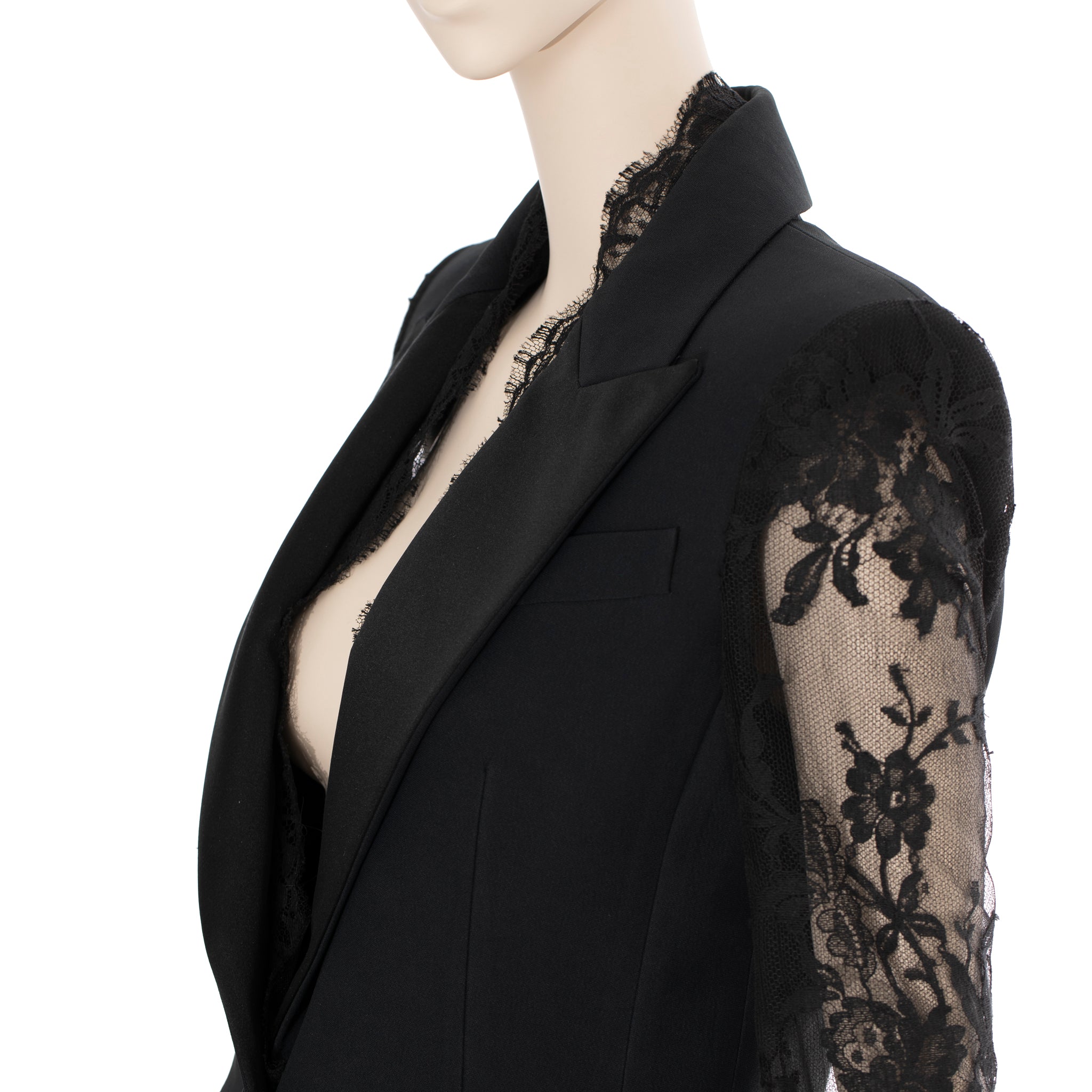 Alexander McQueen Lace Sleeve Tuxedo Jacket in Black 38 IT