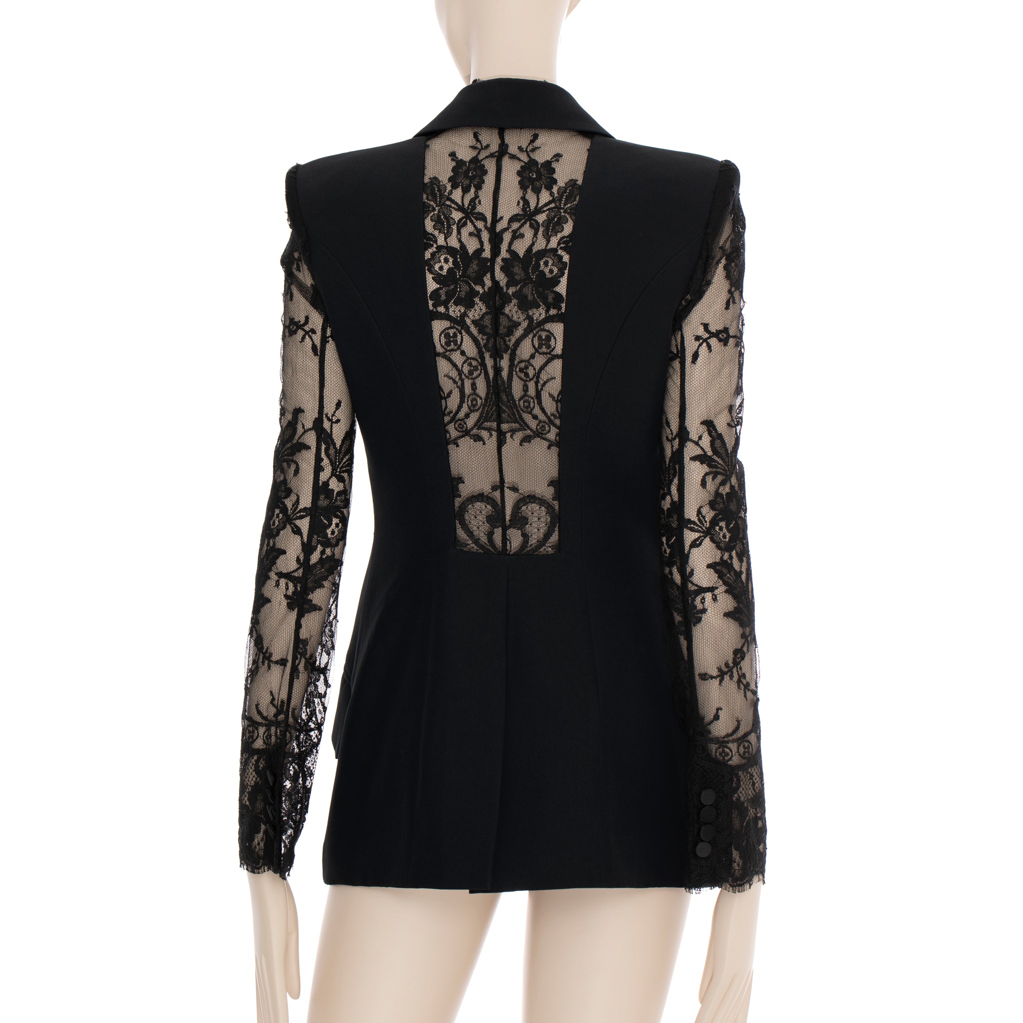 Alexander McQueen Lace Sleeve Tuxedo Jacket in Black 38 IT