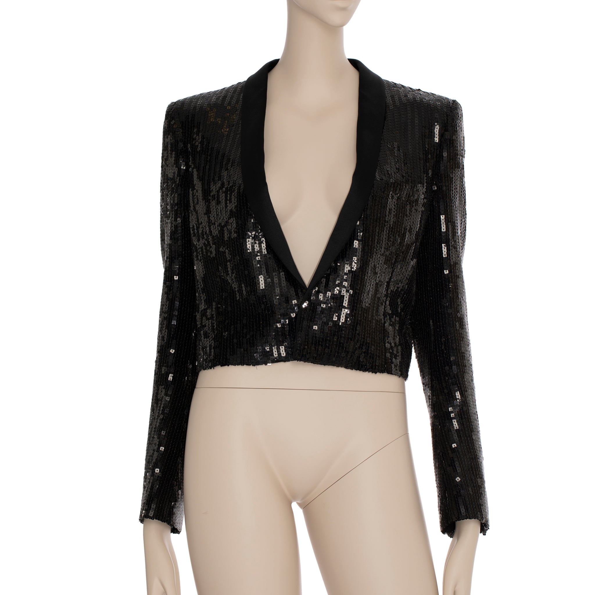 Yves Saint Laurent Evening Crop Jacket Black Sequin 36 FR