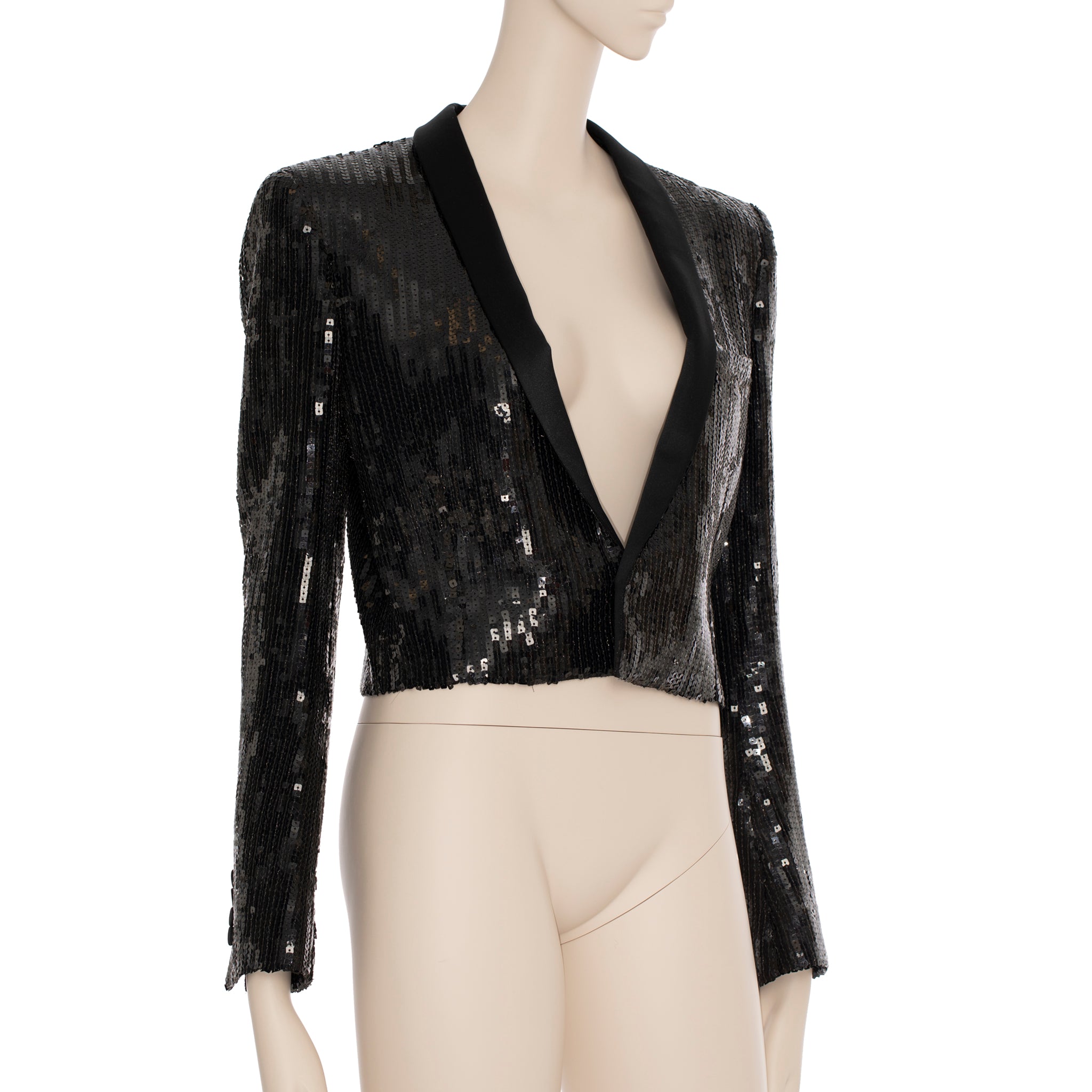 Yves Saint Laurent Evening Crop Jacket Black Sequin 36 FR