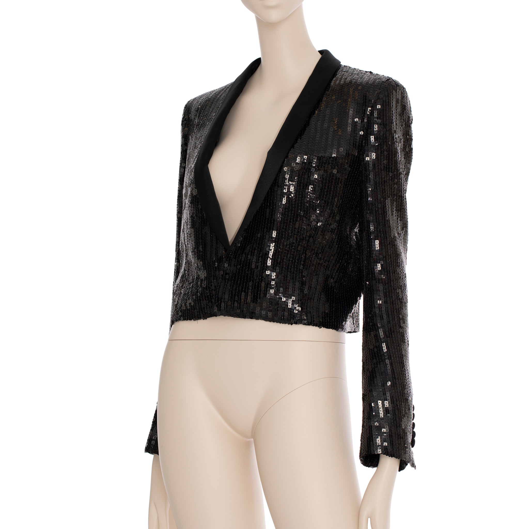 Yves Saint Laurent Evening Crop Jacket Black Sequin 36 FR