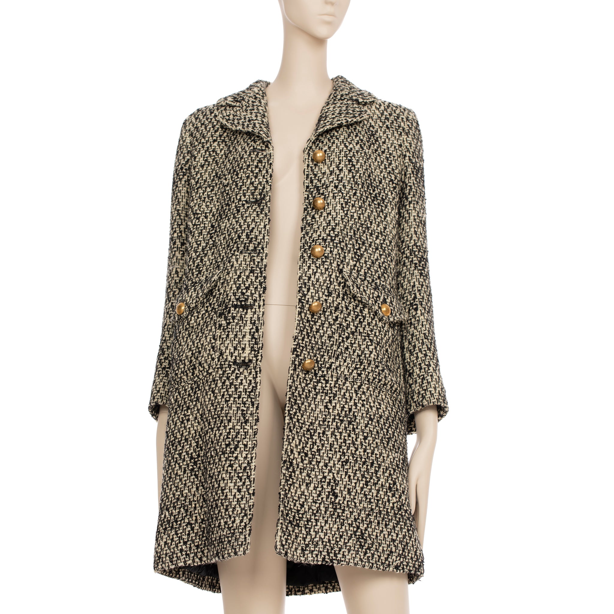 Gucci GG Marmont Black & Grey Tweed Coat 38 IT