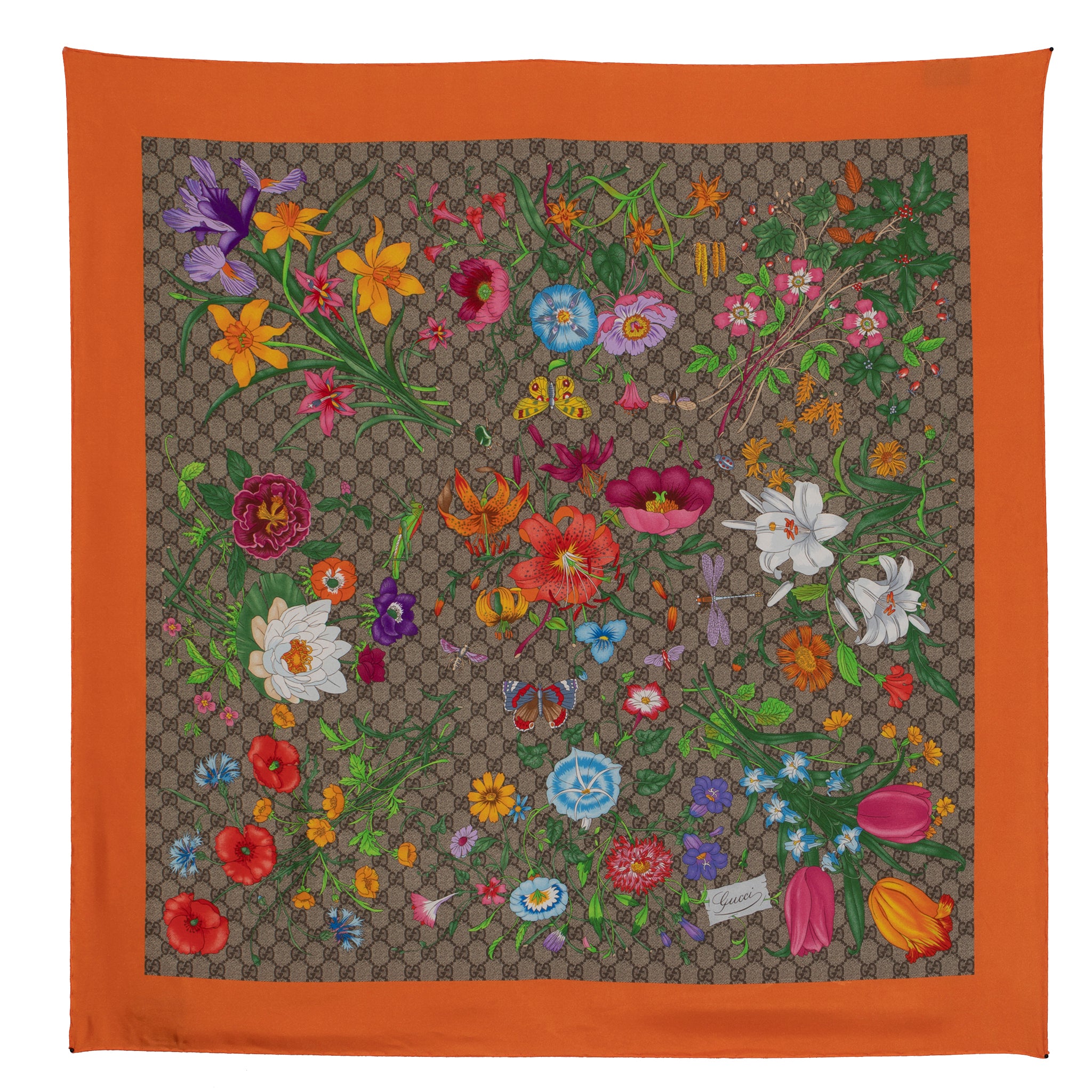 Gucci "Floral" Print Silk Scarf 90 Cm