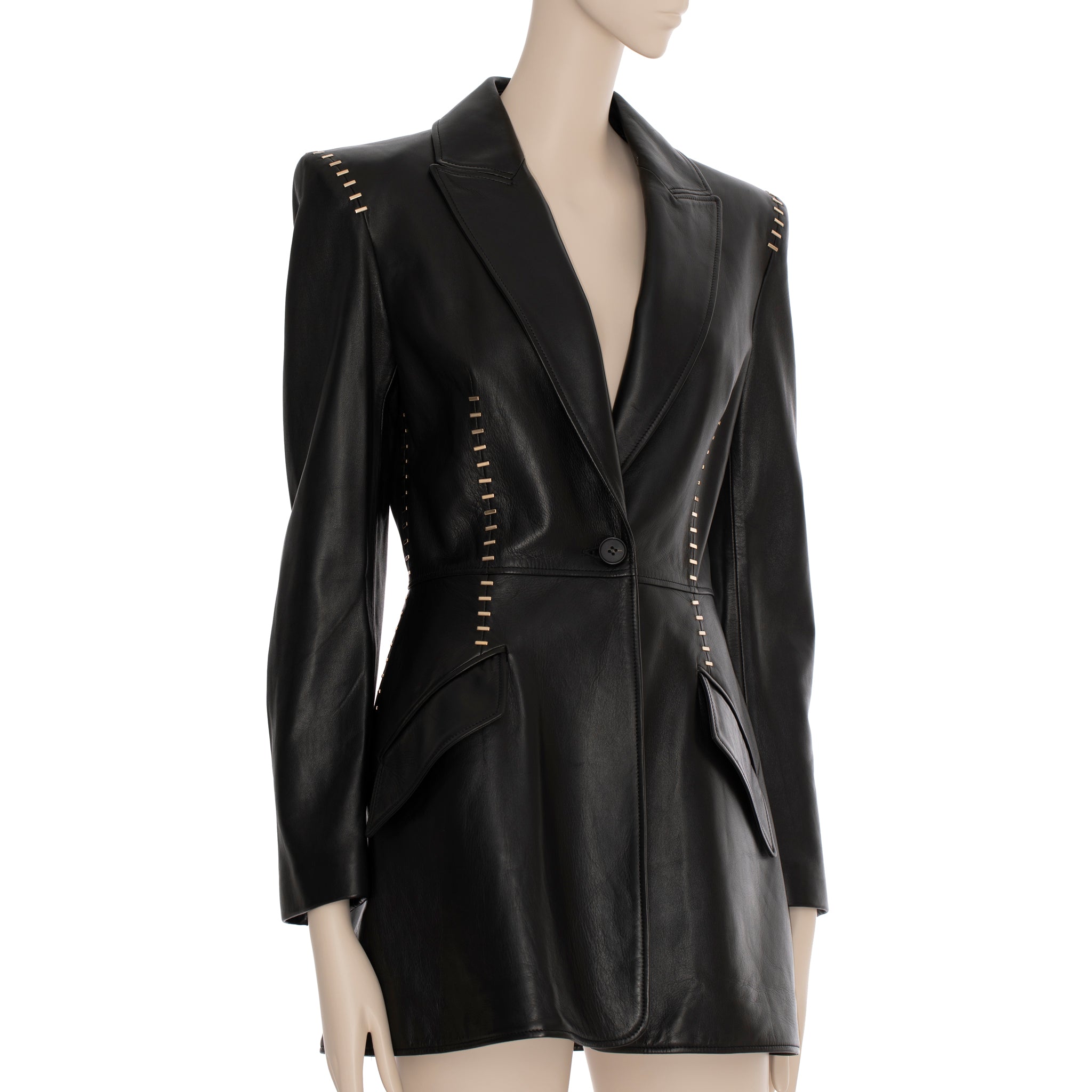 Alexander McQueen Studded Leather Blazer in Black 38 IT