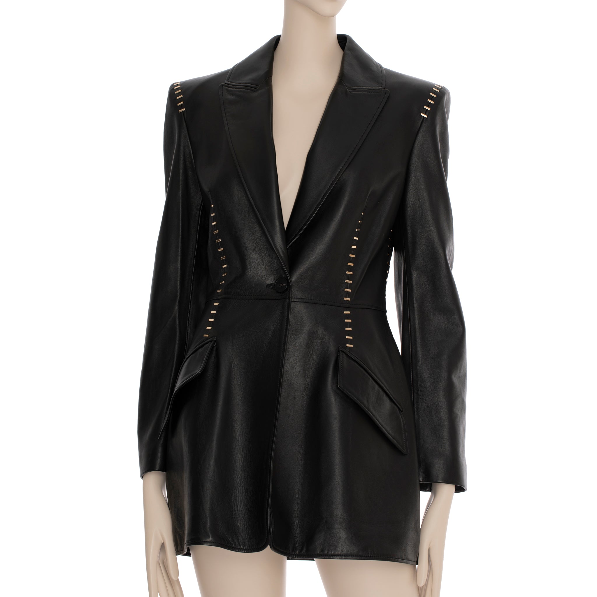Alexander McQueen Studded Leather Blazer in Black 38 IT