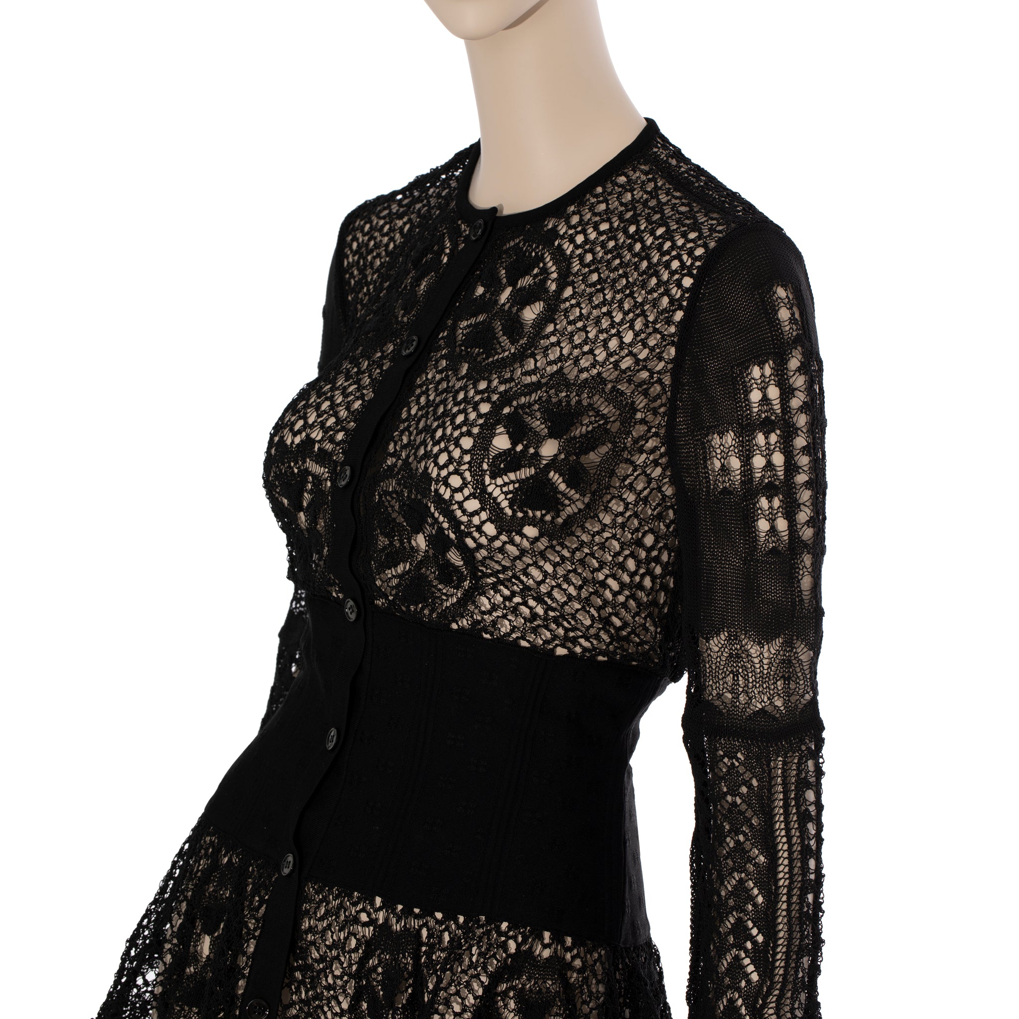 Alexander McQueen Patchwork Lace Peplum Cardigan in Black Small