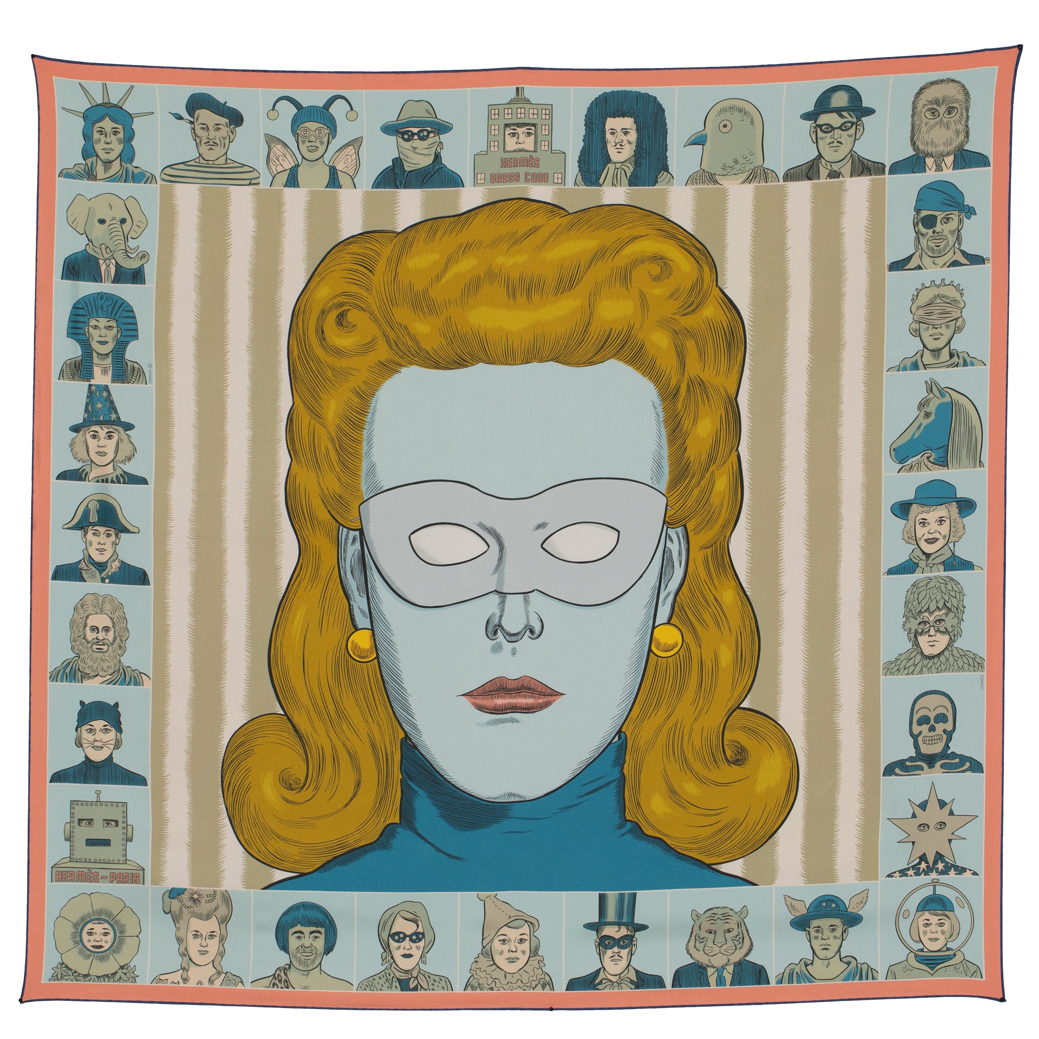 Hermes Double Sided "Dress Code" Silk Scarf Rose, Jaune & Multicolour 90 cm