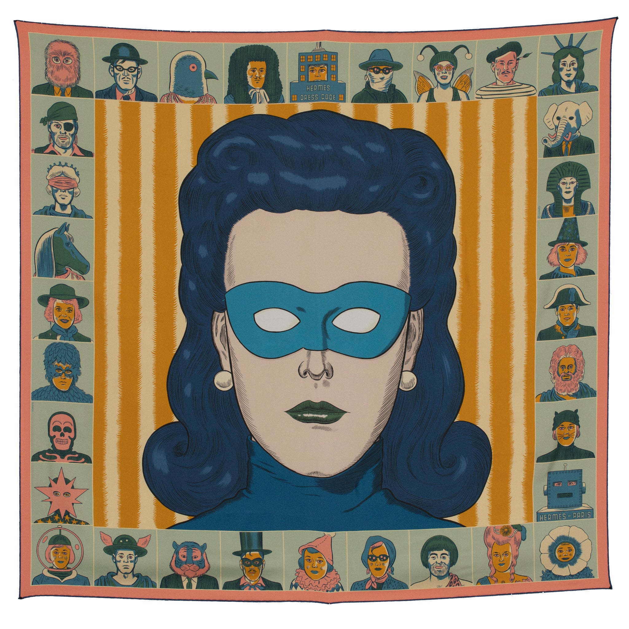 Hermes Double Sided "Dress Code" Silk Scarf Rose, Jaune & Multicolour 90 cm