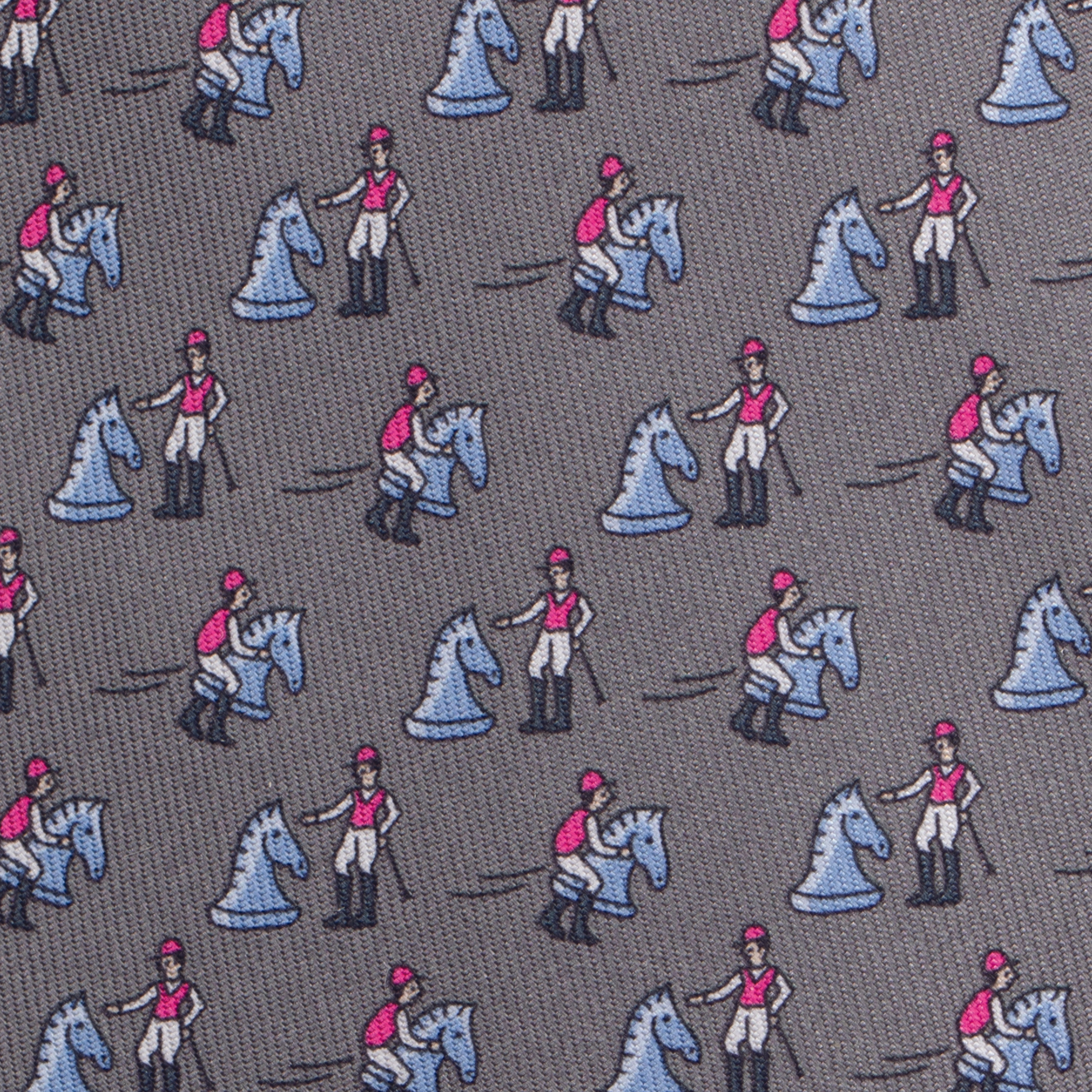 Hermes Mens Grey Chess Print Silk Tie