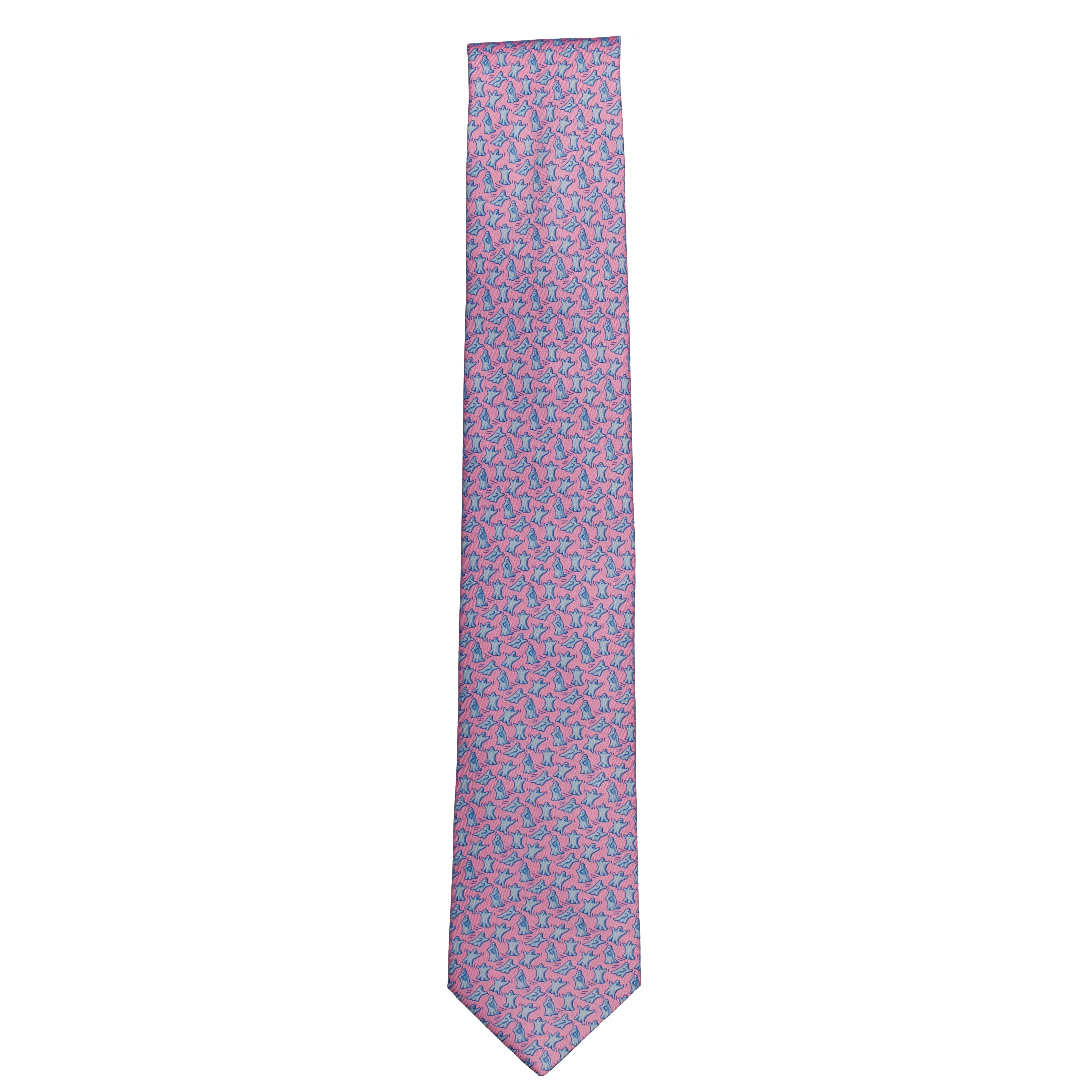 Hermes Mens Pink Ghost Print Silk Tie
