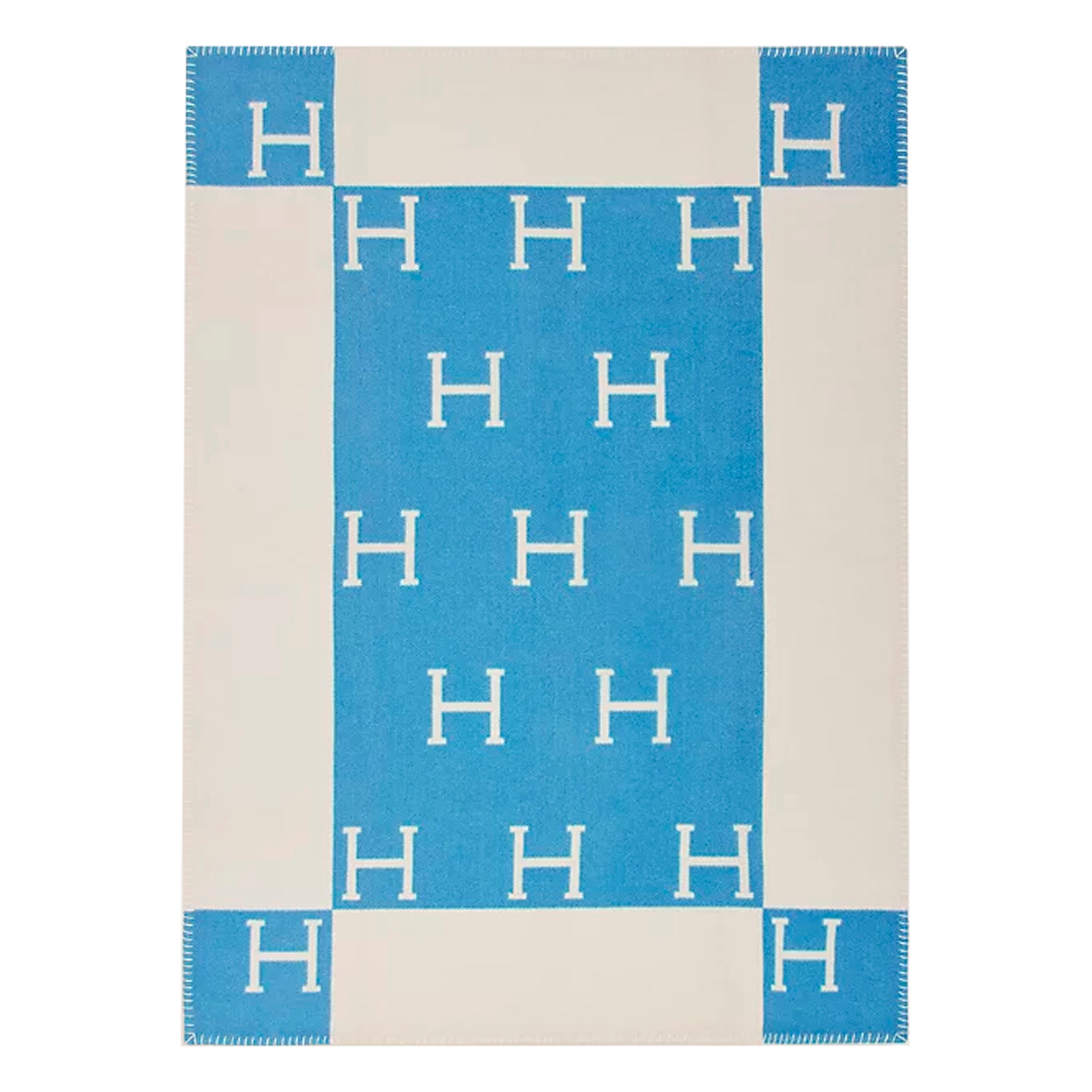 Hermes Baby Avalon Blanket Bleu Genievre & Blanc Wool & Cashmere