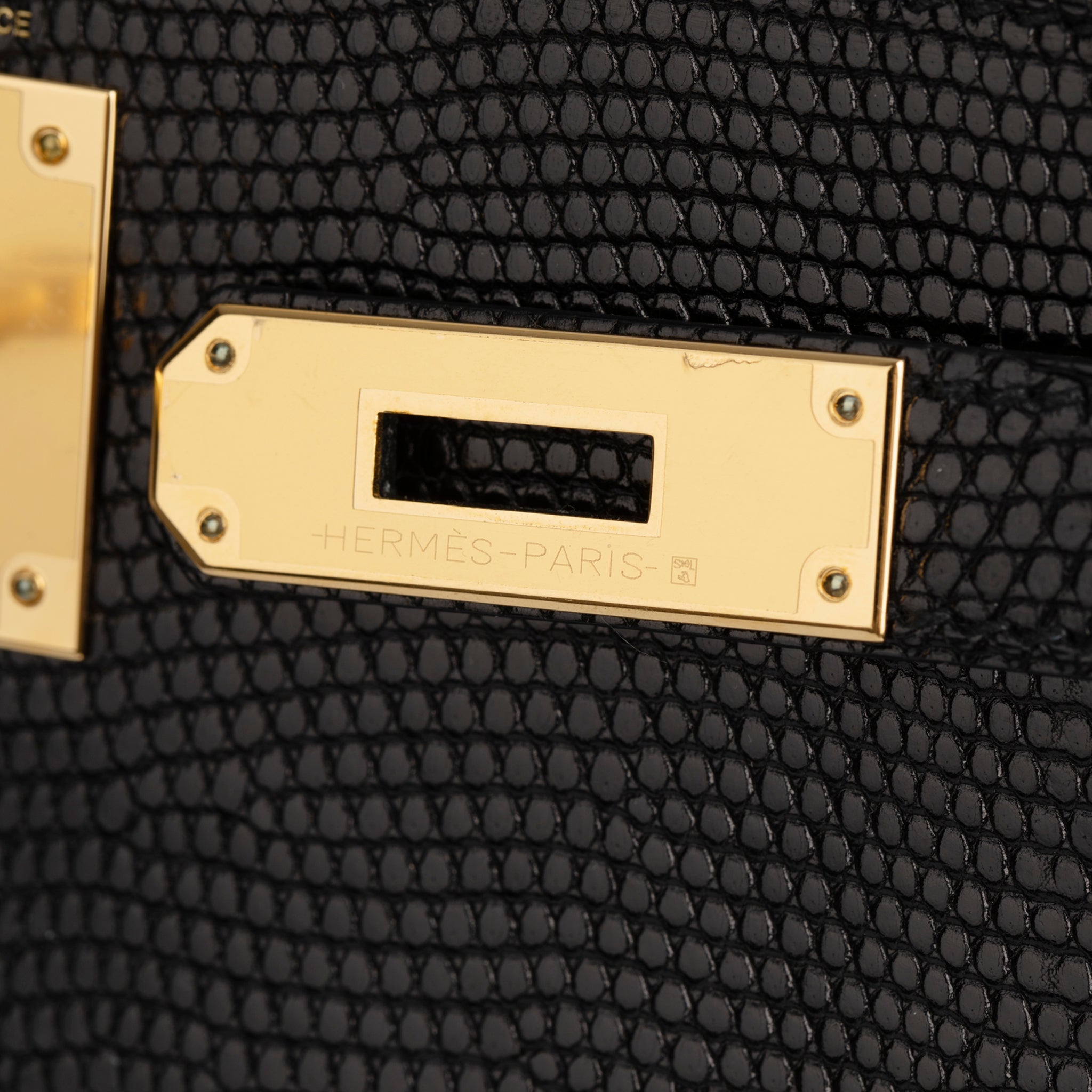 Hermes Kelly 28cm Black Lizard Leather Gold Hardware