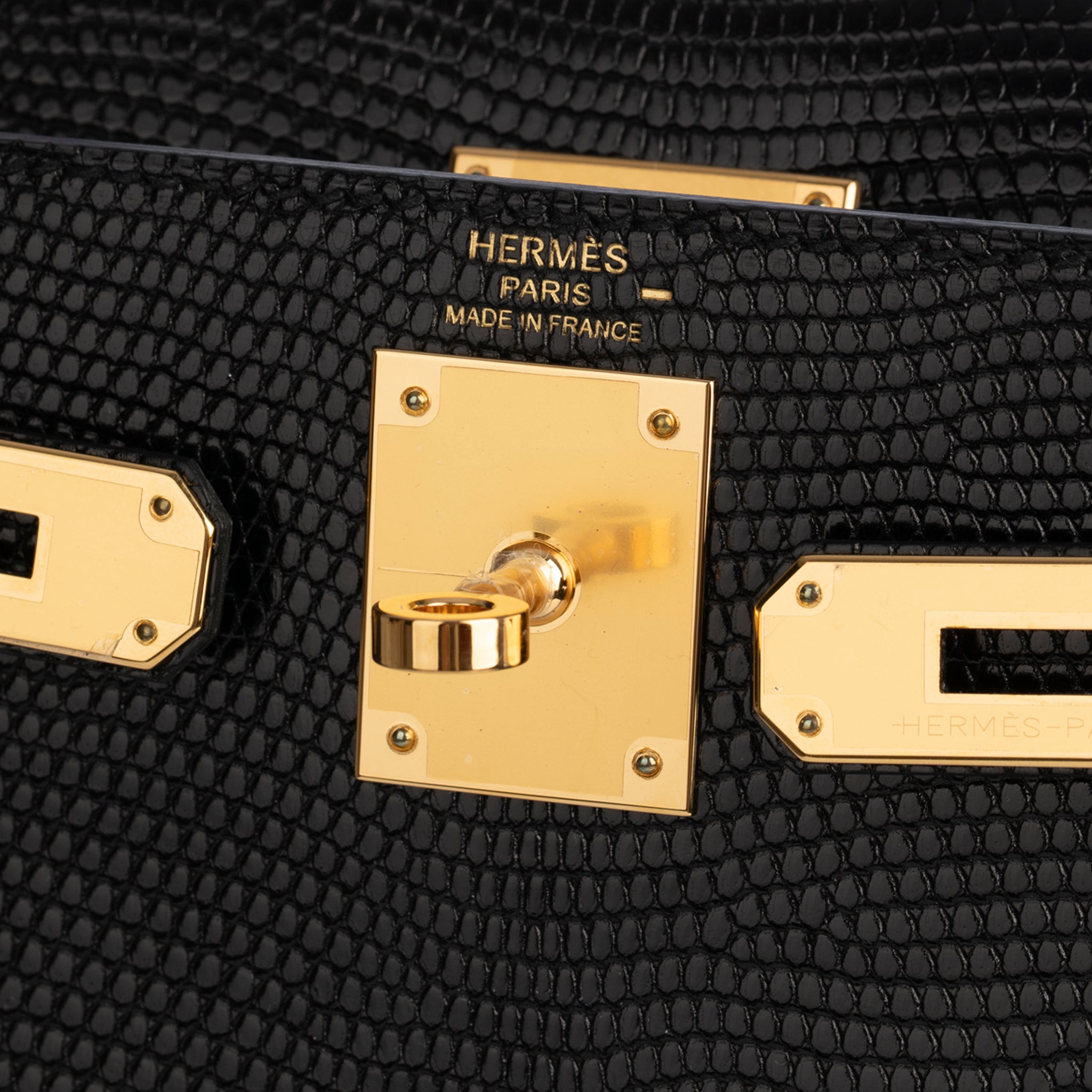 Hermes Kelly 28cm Black Lizard Leather Gold Hardware