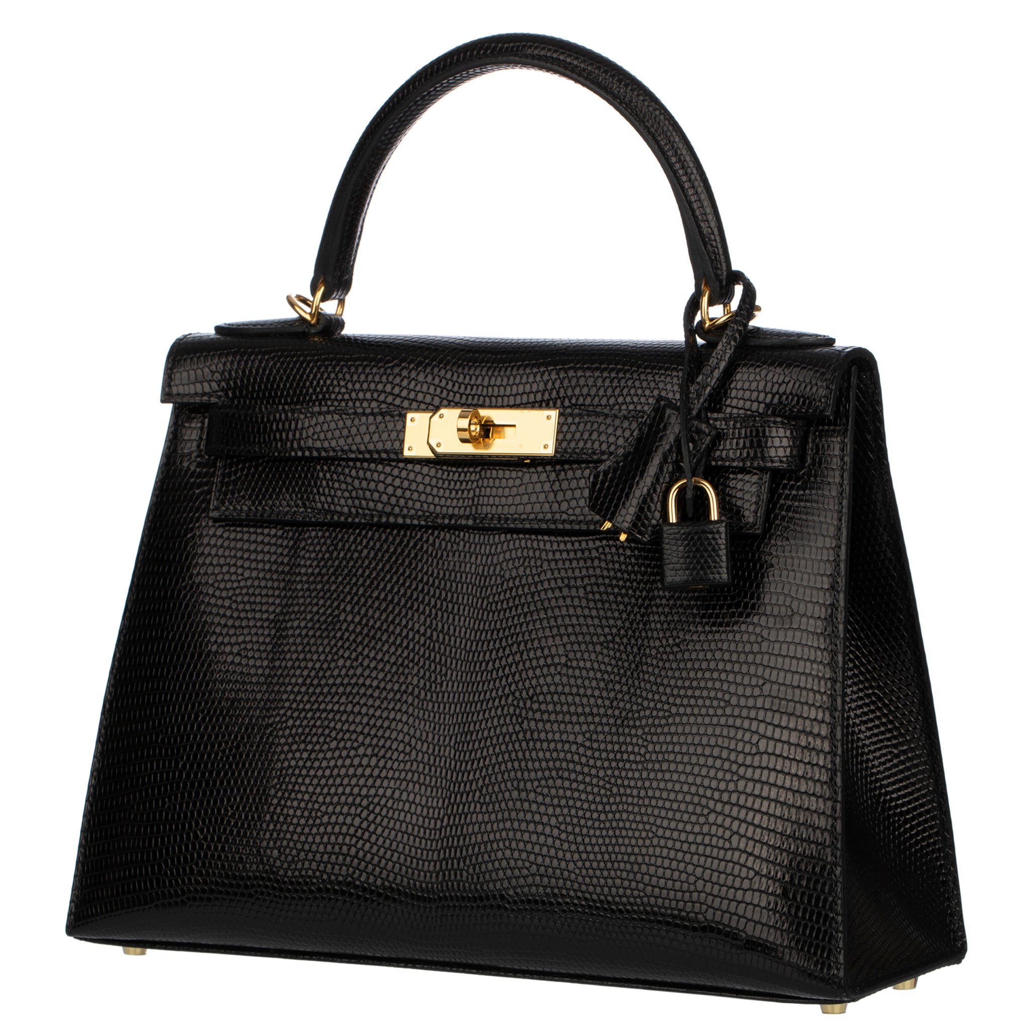 Hermes Kelly 28cm Black Lizard Leather Gold Hardware