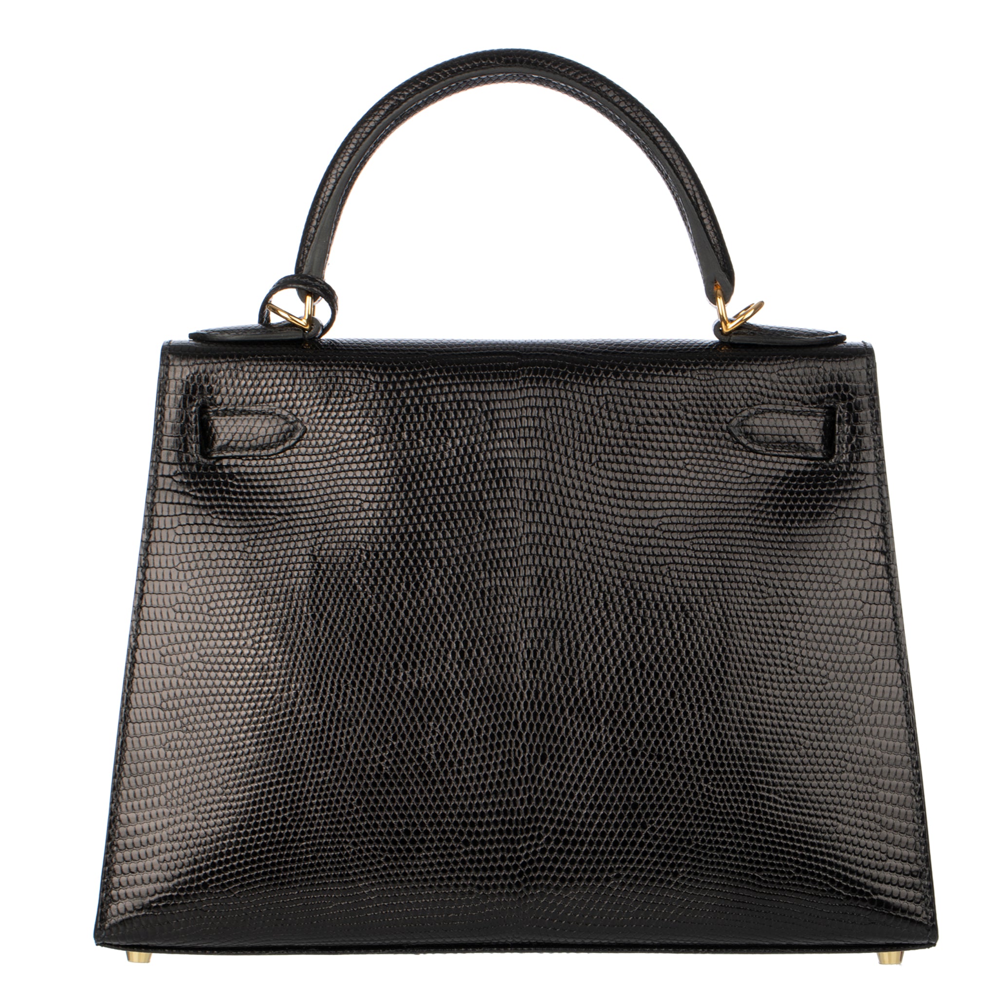 Hermes Kelly 28cm Black Lizard Leather Gold Hardware