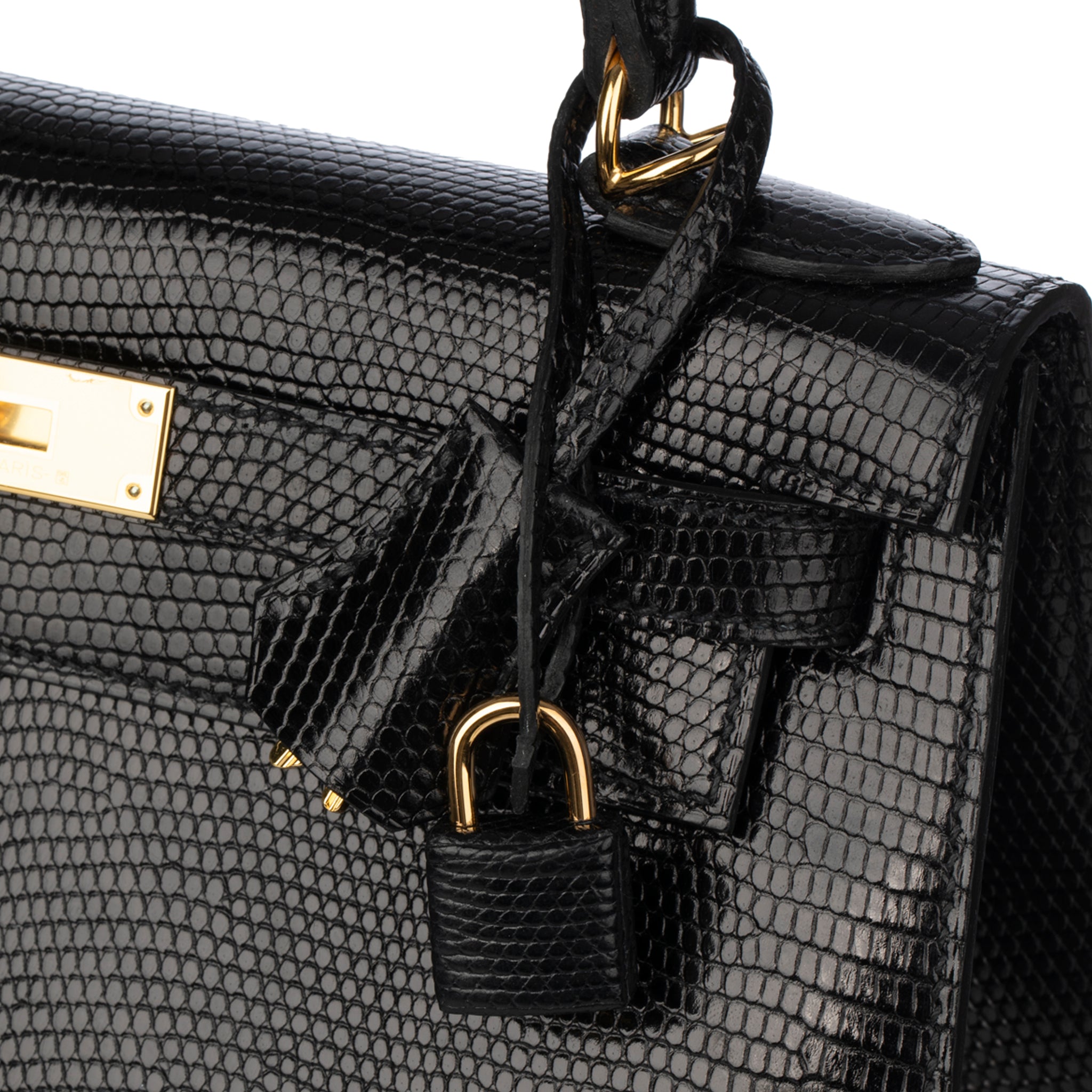 Hermes Kelly 28cm Black Lizard Leather Gold Hardware
