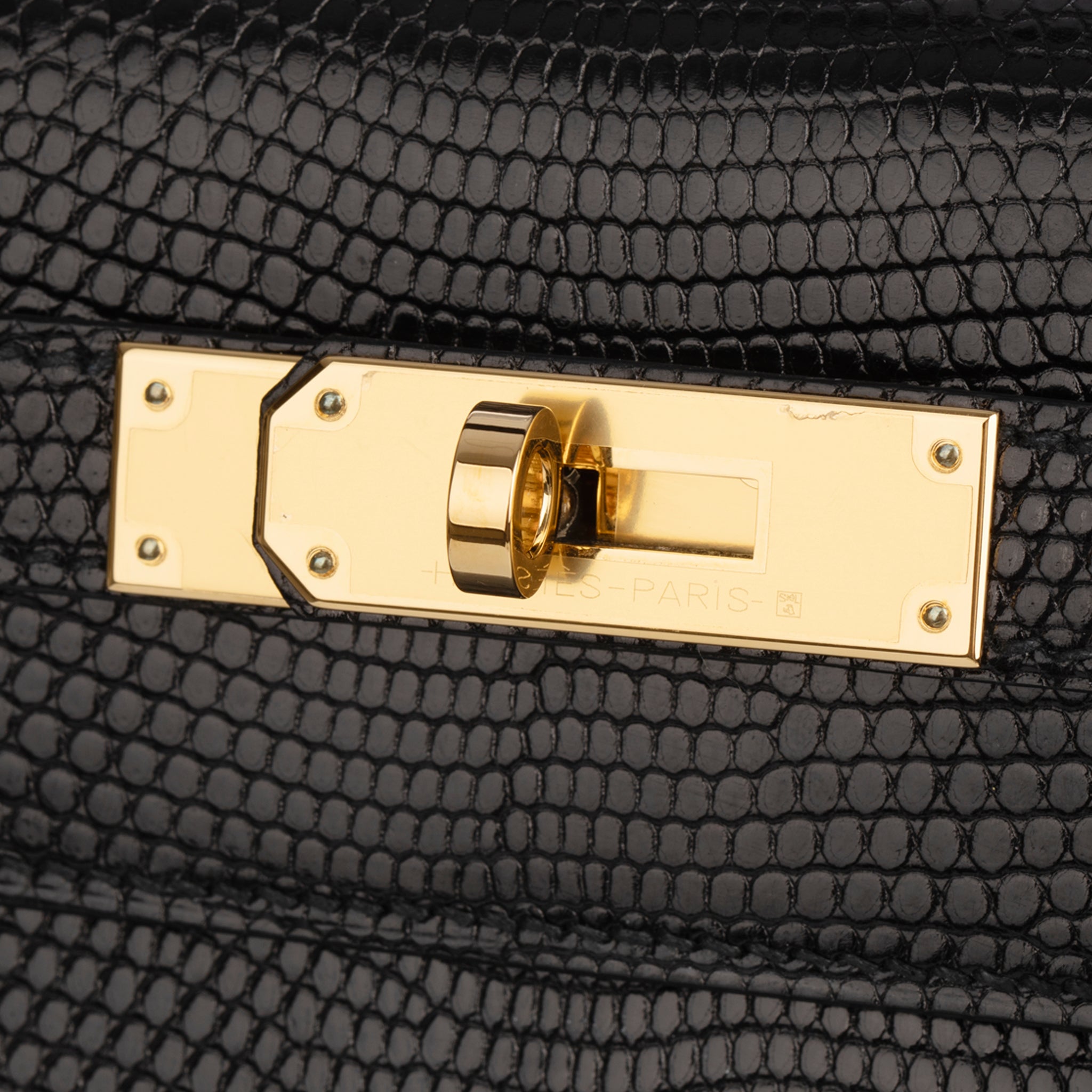 Hermes Kelly 28cm Black Lizard Leather Gold Hardware