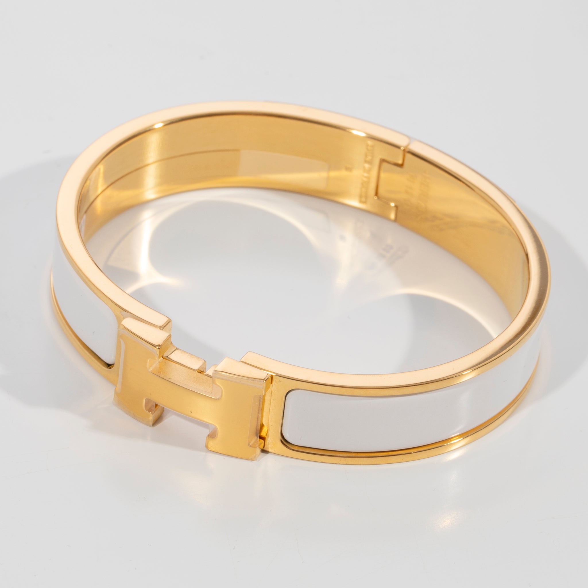 Hermes Clic H Bracelet White & Gold Hardware